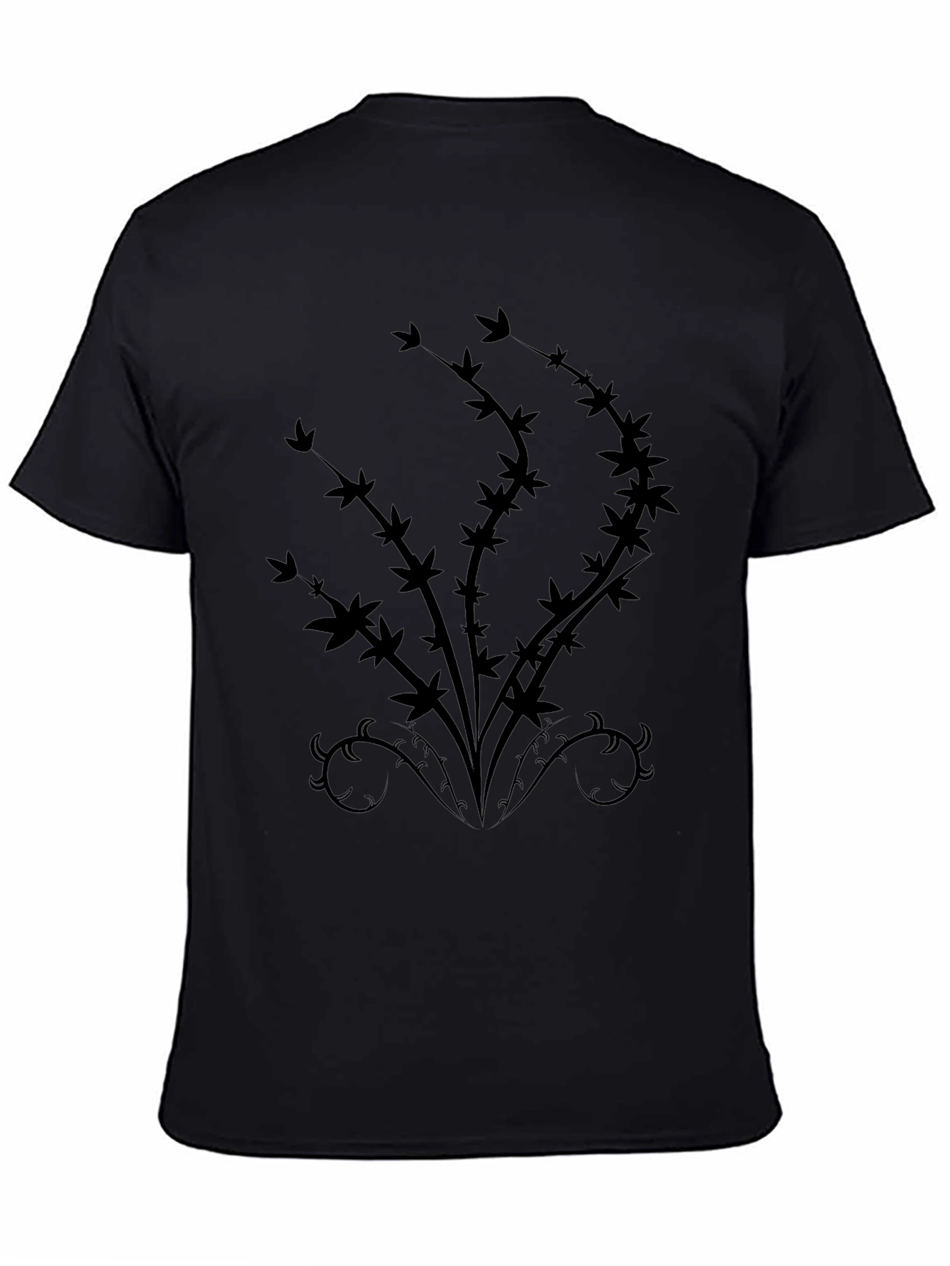 Black T-Shirt with Abstract Botanical Design