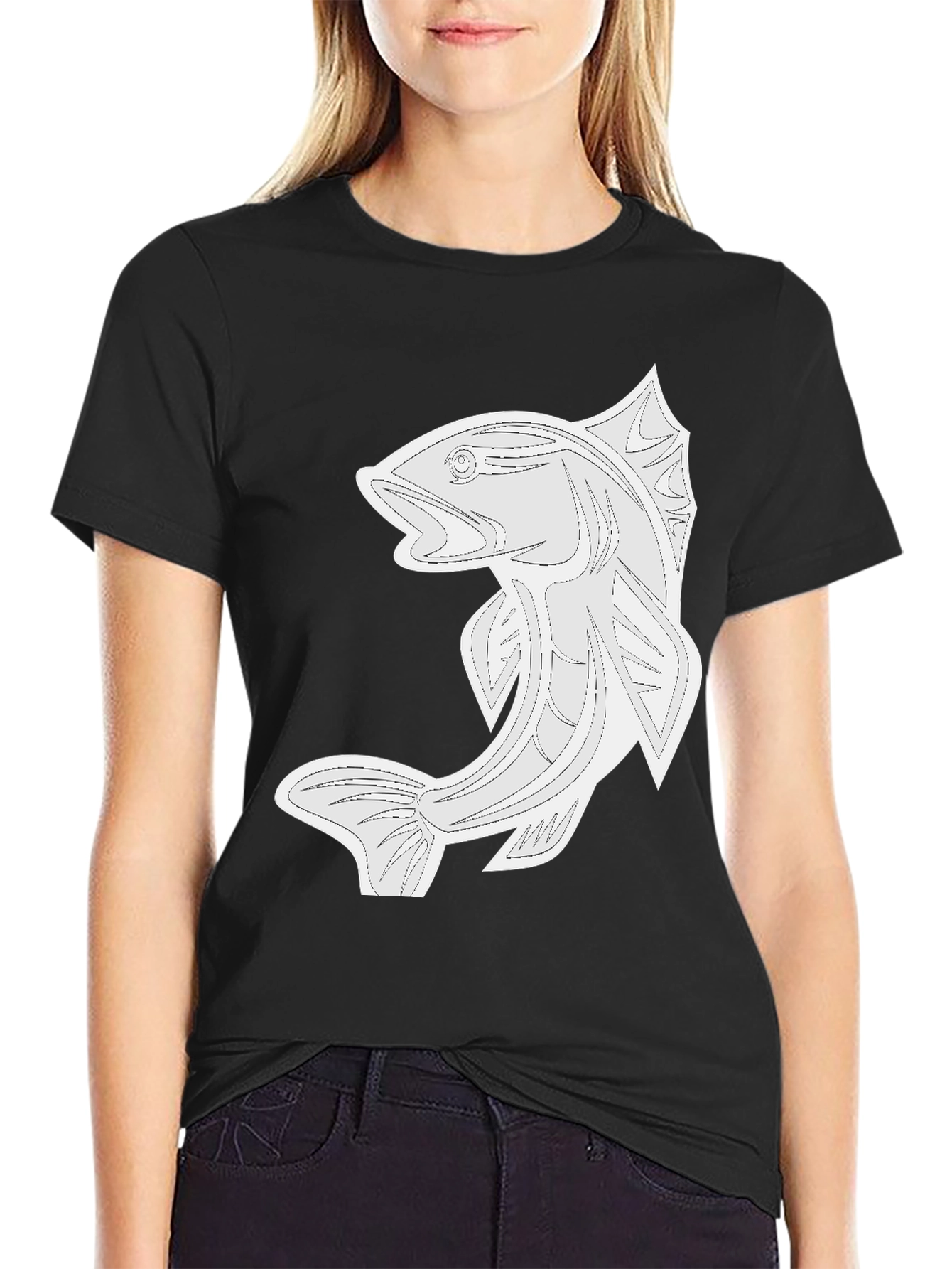 Black Graphic Tee - Fish Design