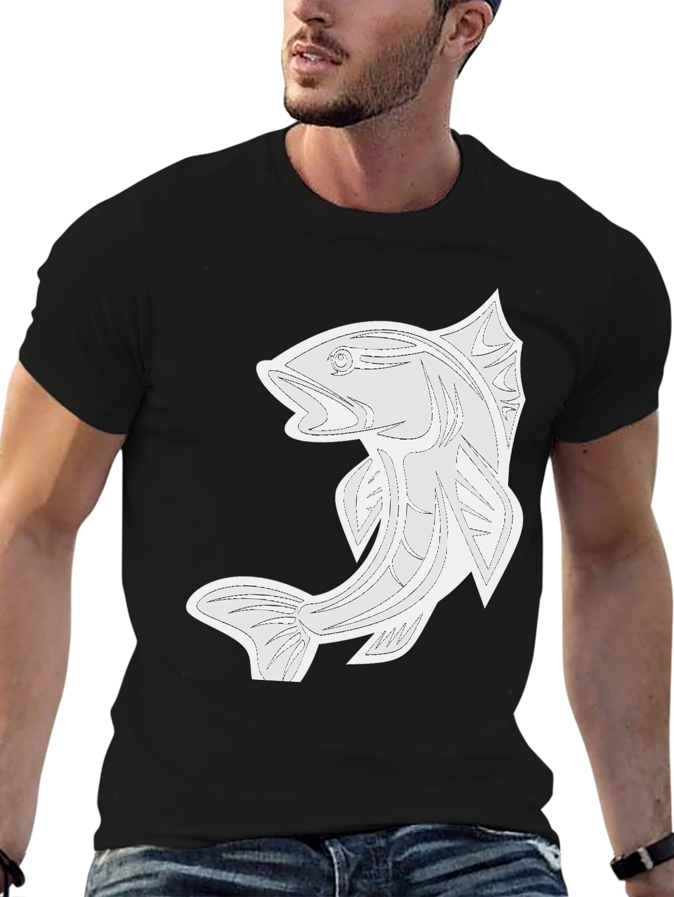 Black Graphic Tee - Fish Design