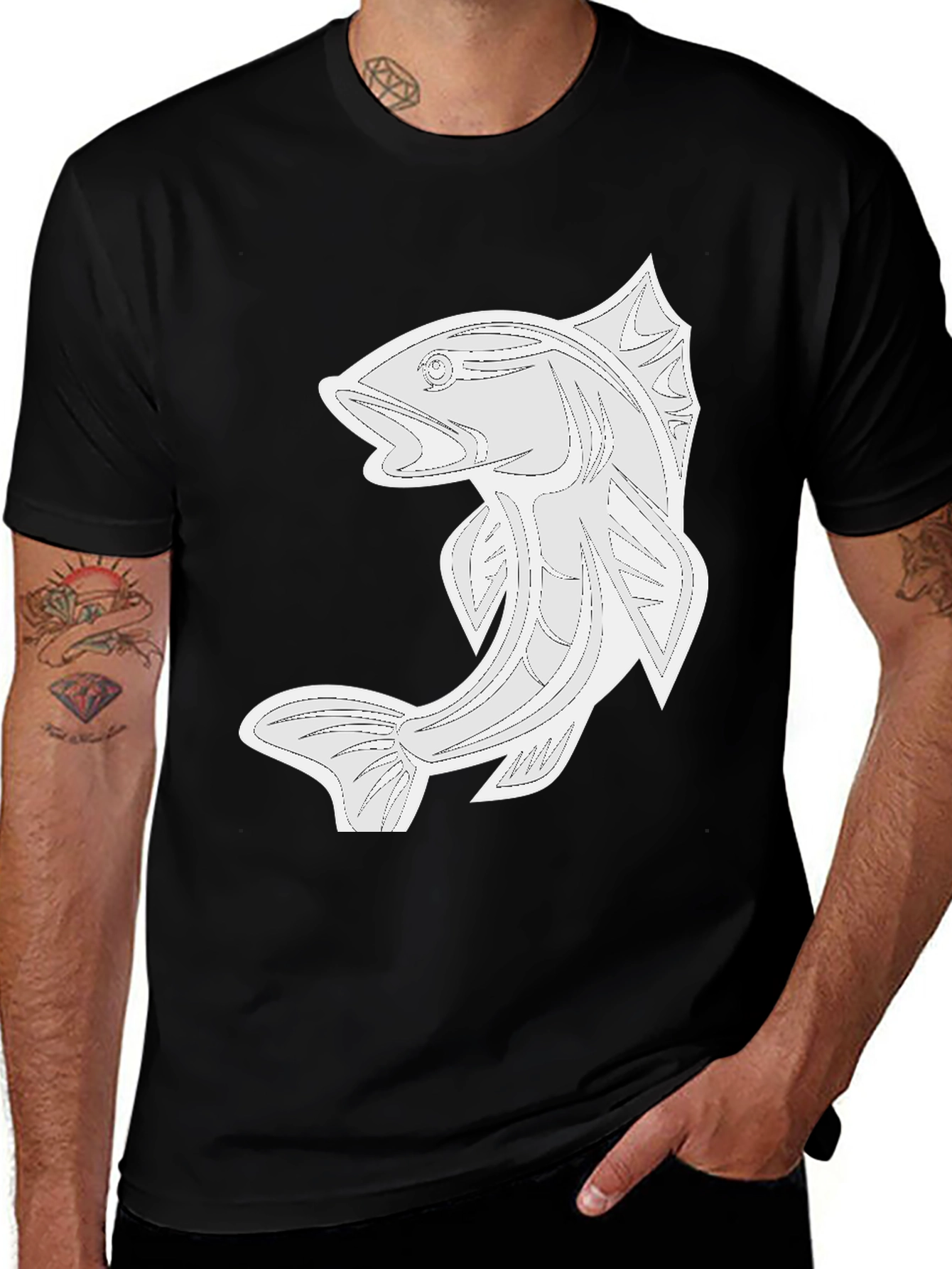 Black Graphic Tee - Fish Design