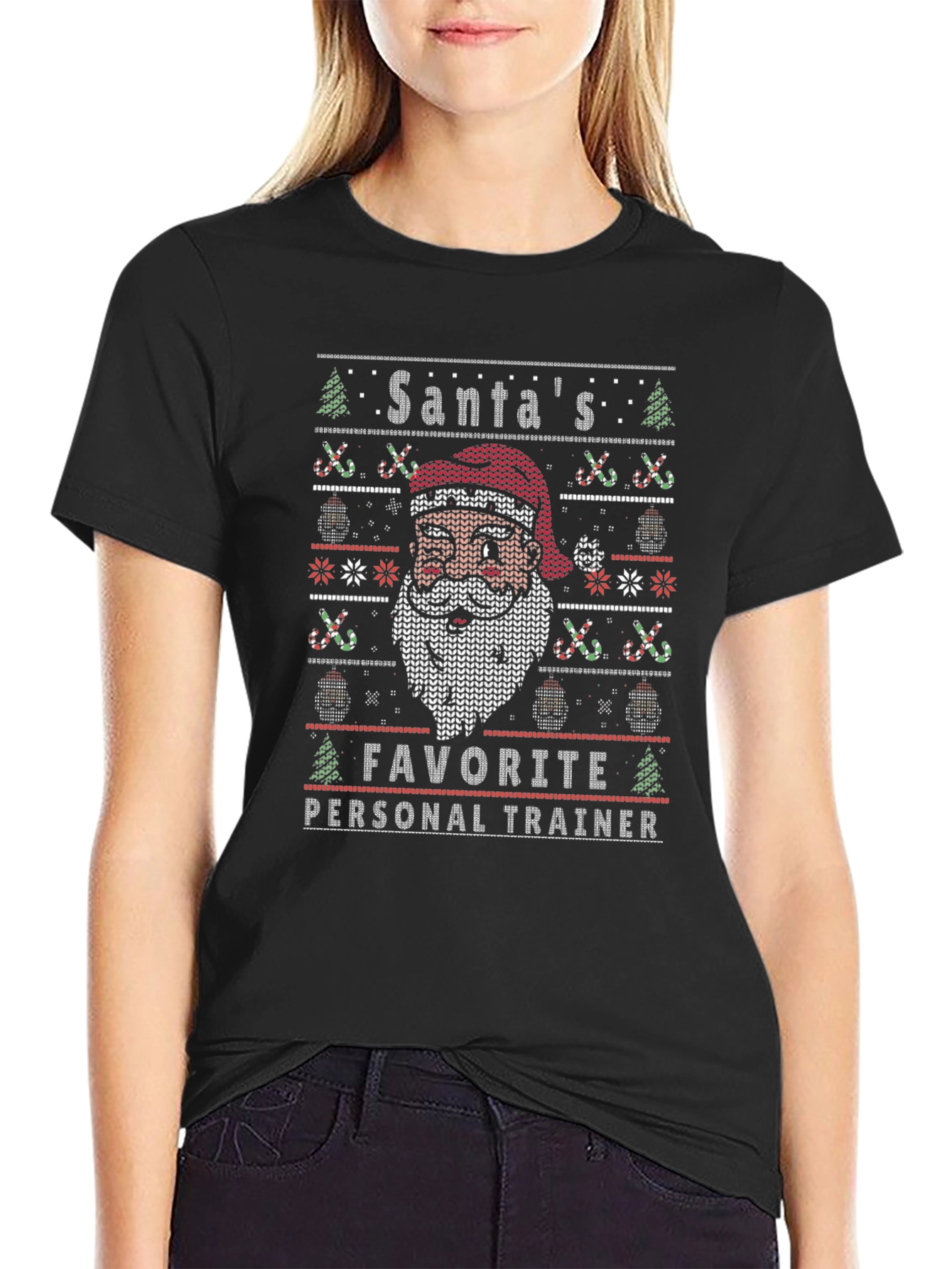 Santas Favorite Personal Trainer Ugly Christmas Sweater T-Shirt
