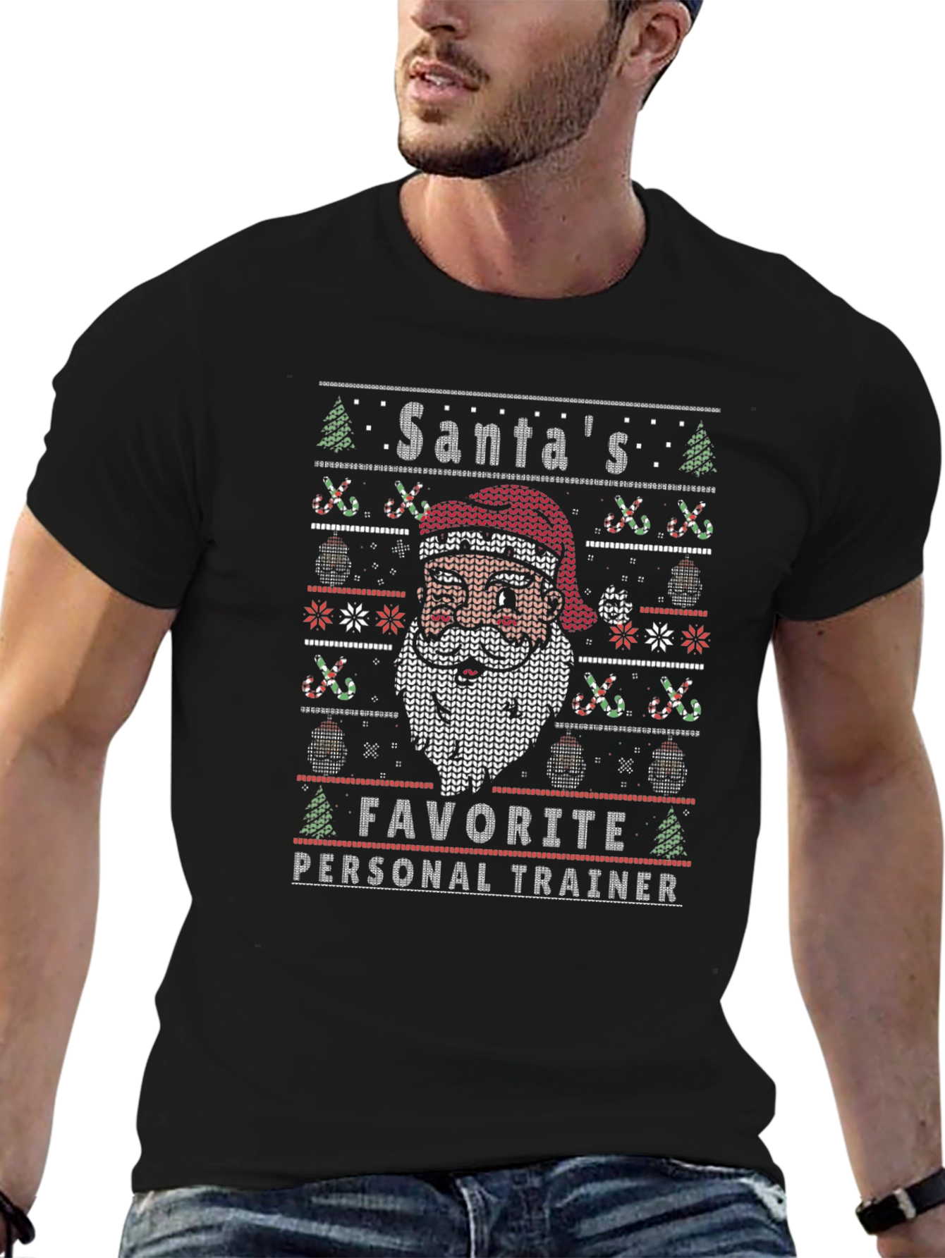 Santas Favorite Personal Trainer Ugly Christmas Sweater T-Shirt