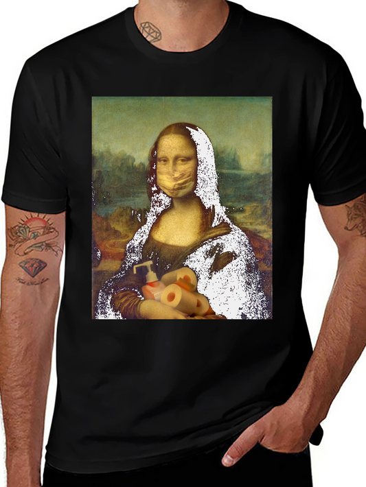 Humorous Mona Lisa Graphic Tee - COVID-19 Toilet Paper Art