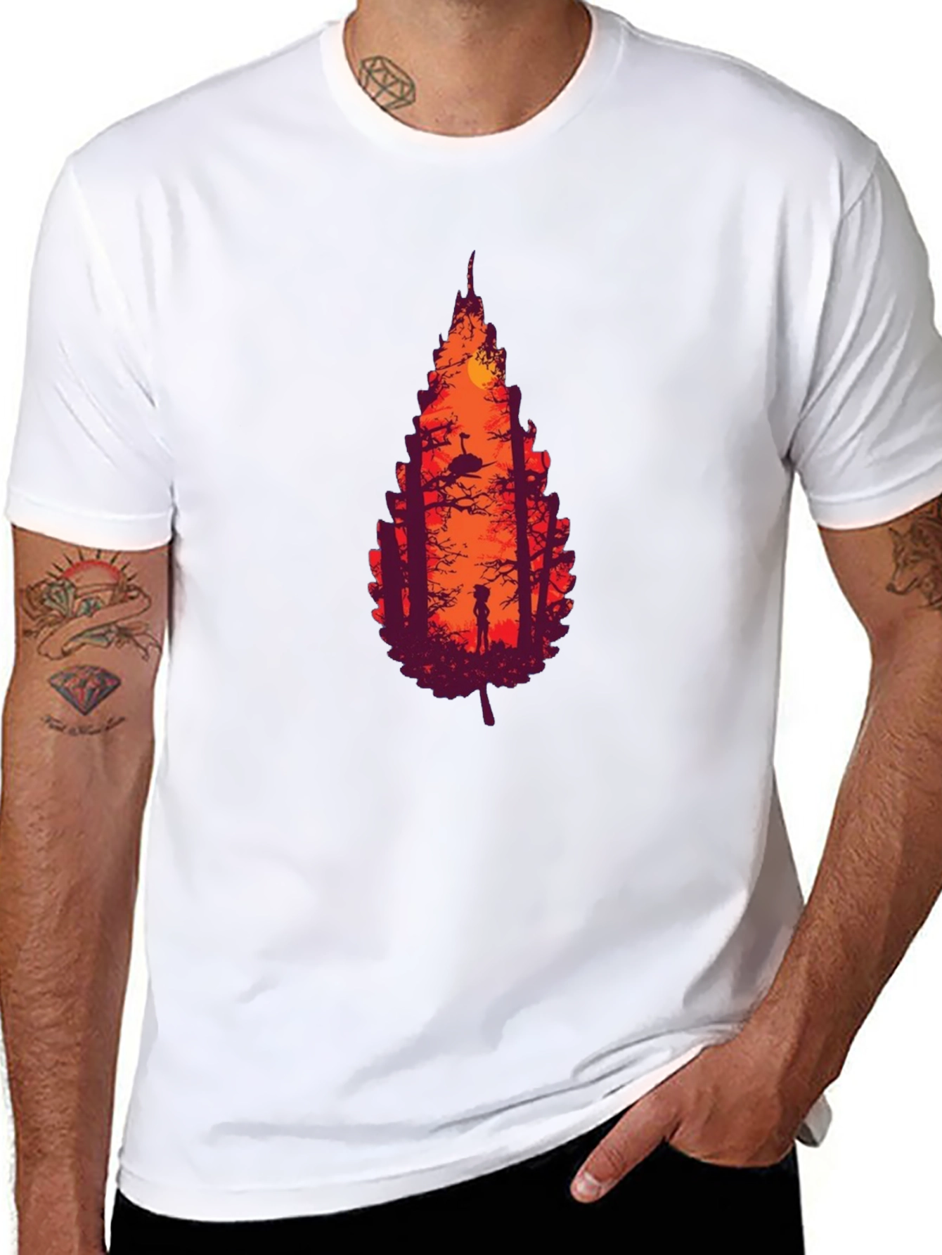 Nature Silhouette Leaf Graphic T-Shirt