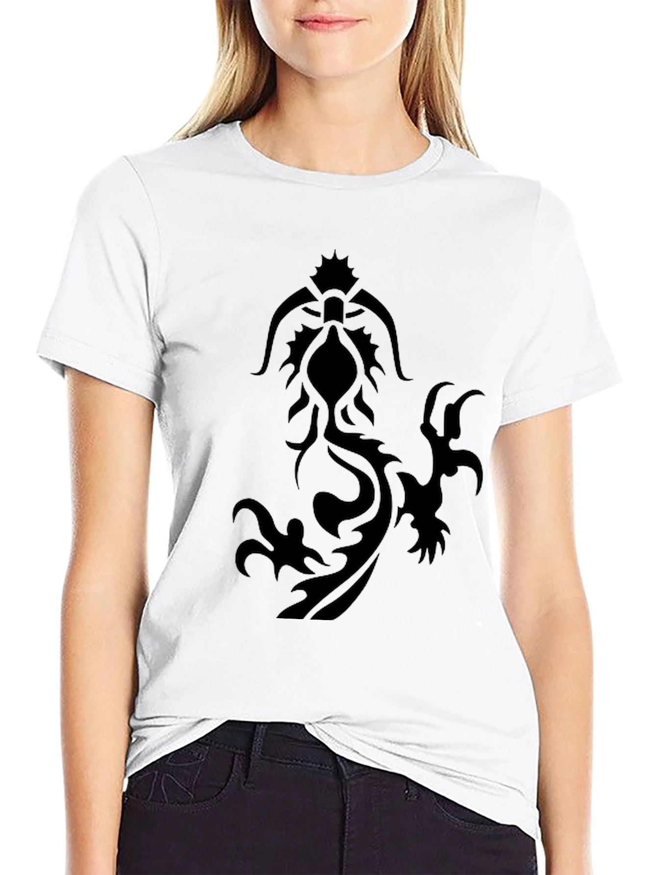 Black Tribal Dragon Graphic T-Shirt