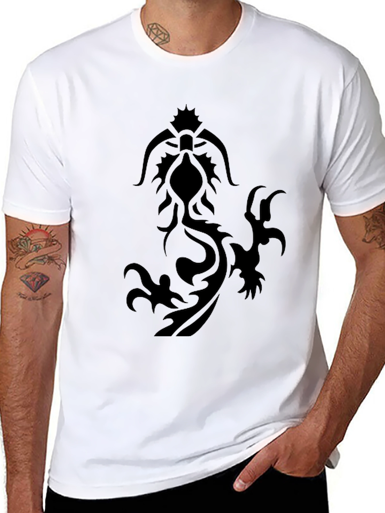 Black Tribal Dragon Graphic T-Shirt