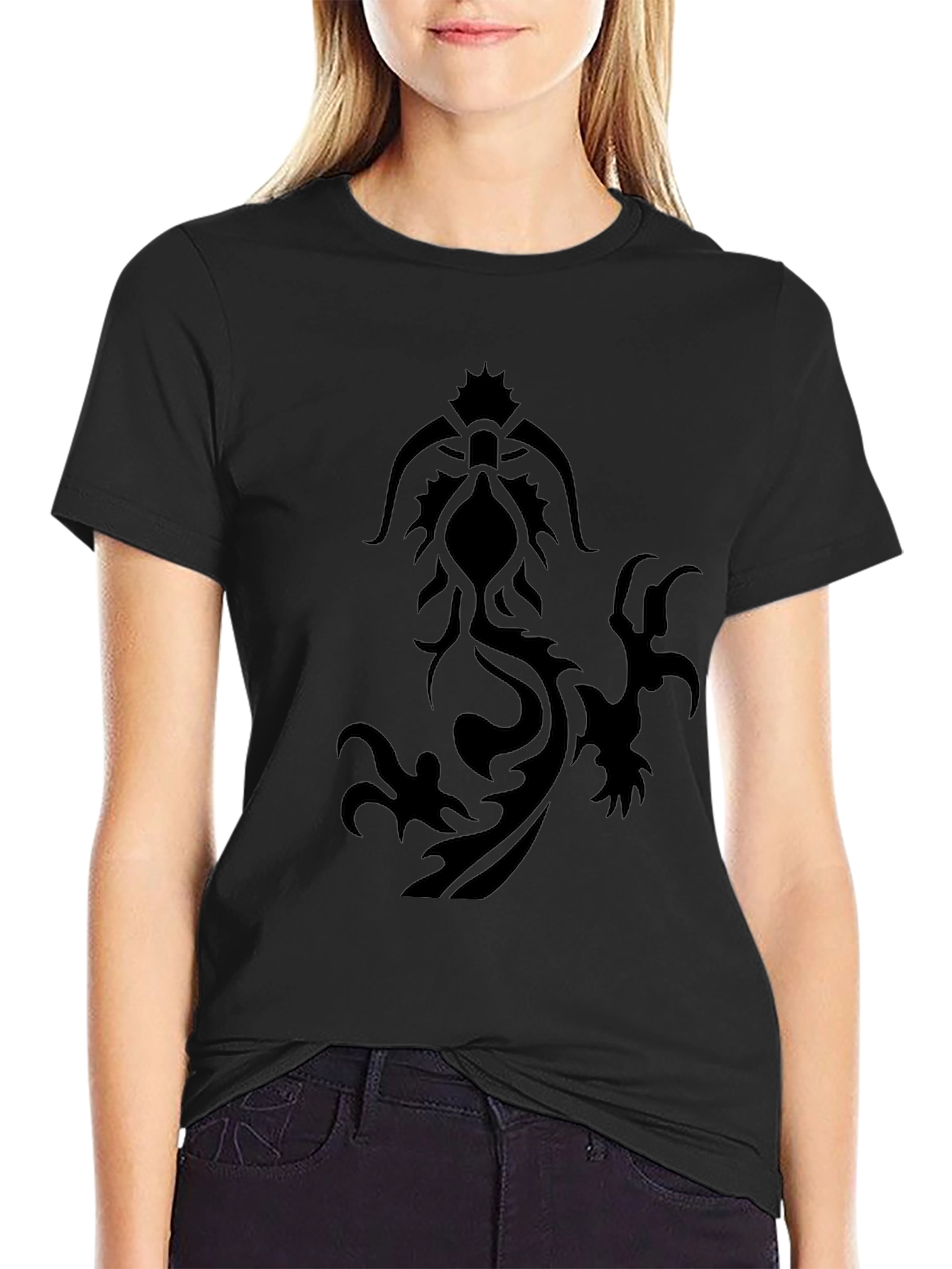 Black Tribal Dragon Graphic T-Shirt