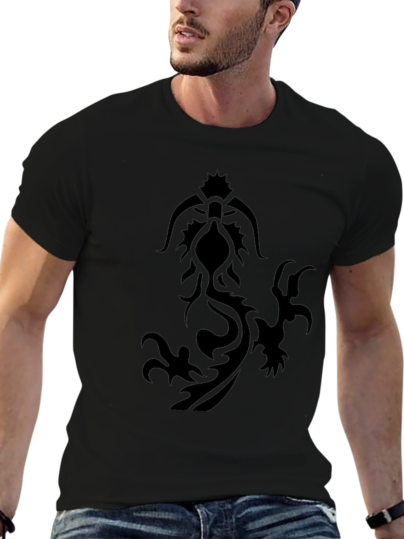 Black Tribal Dragon Graphic T-Shirt