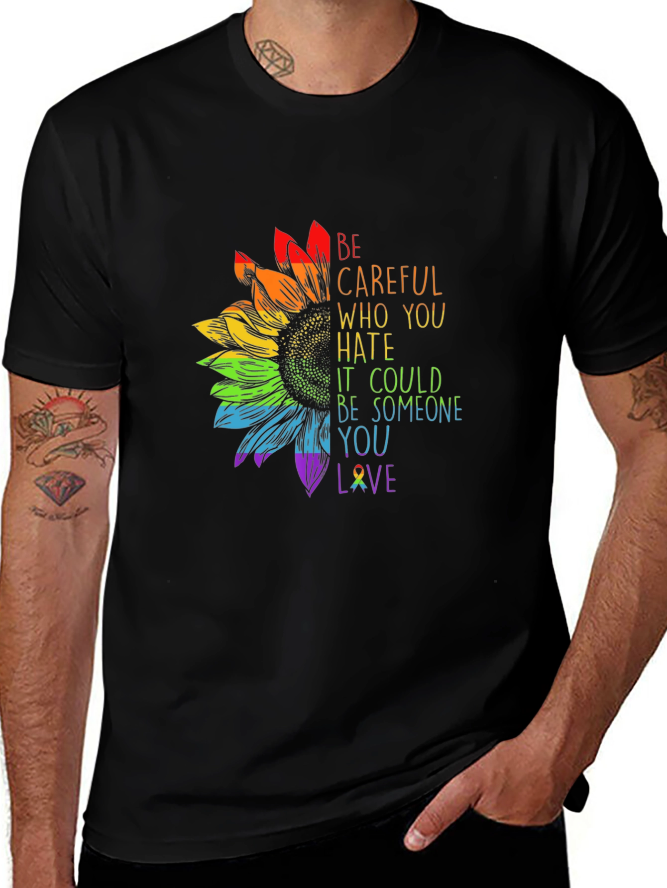 Rainbow Sunflower Graphic T-Shirt - Love & Support