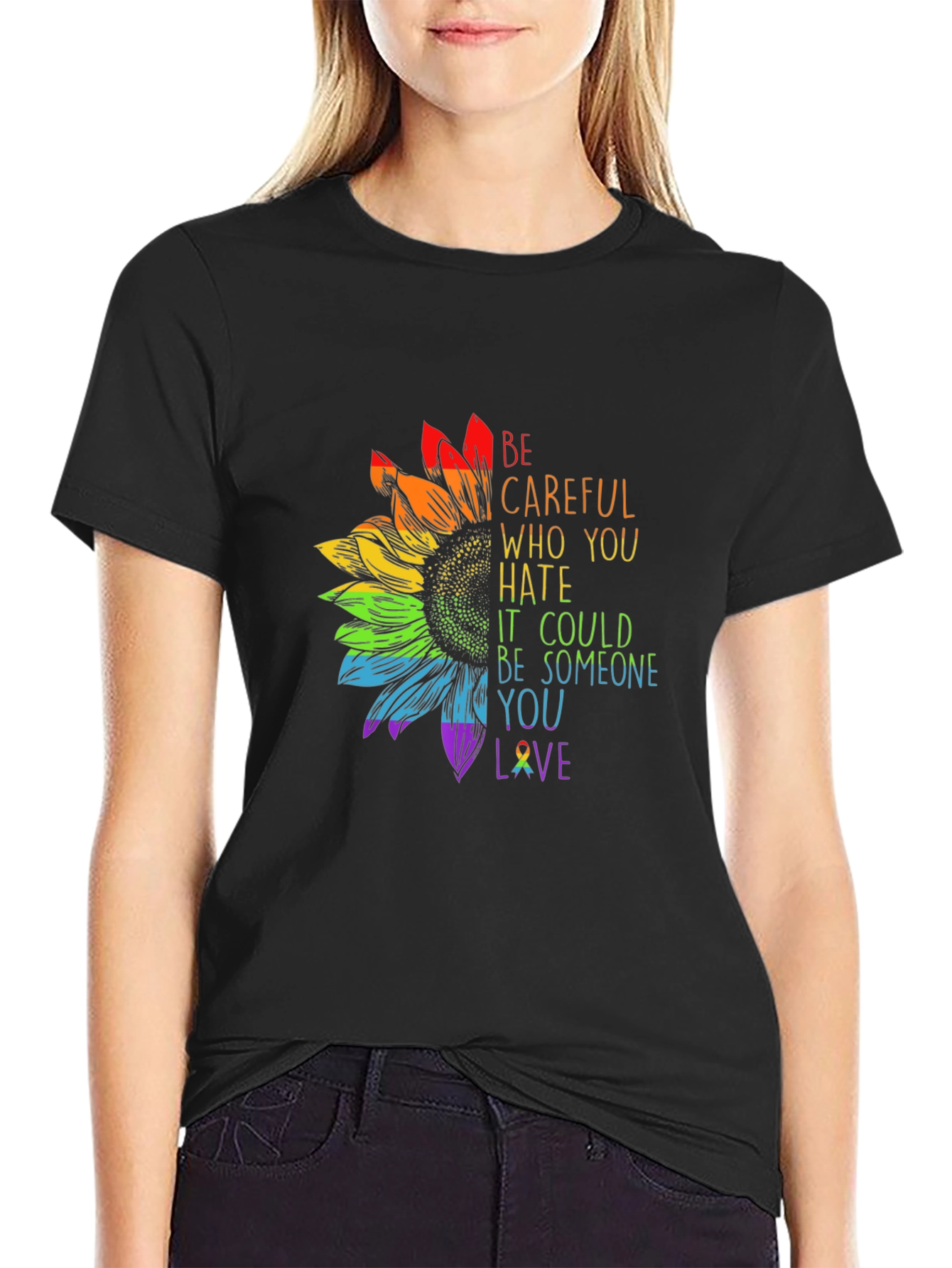 Rainbow Sunflower Graphic T-Shirt - Love & Support