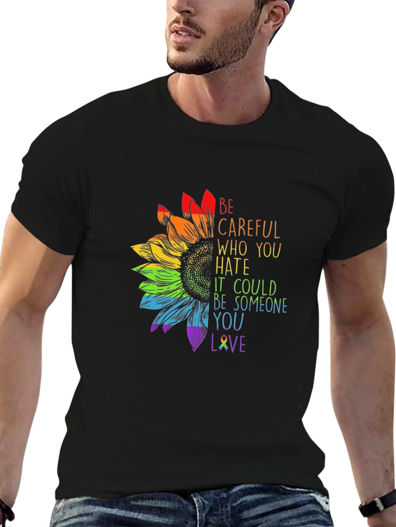 Rainbow Sunflower Graphic T-Shirt - Love & Support