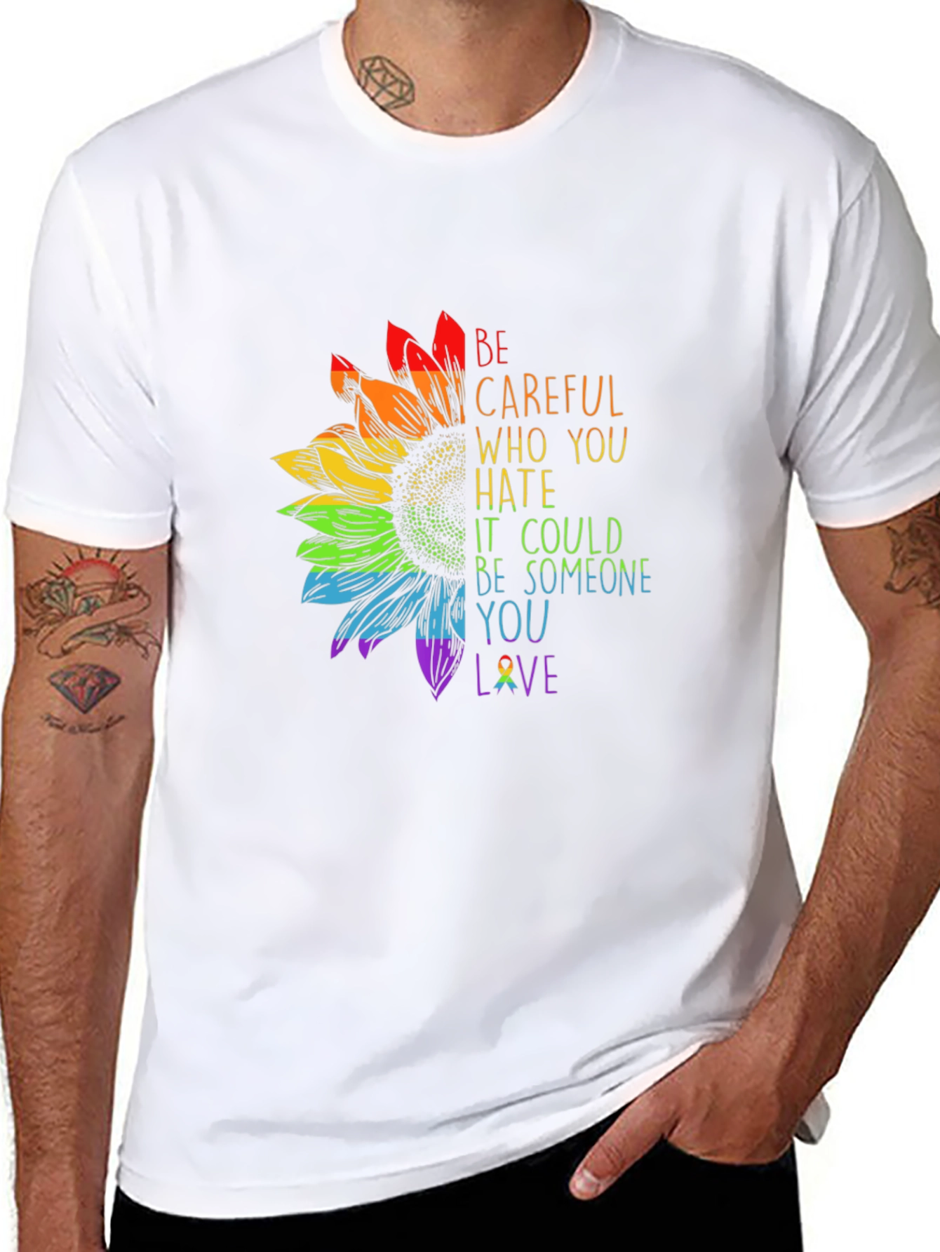Rainbow Sunflower Graphic T-Shirt - Love & Support