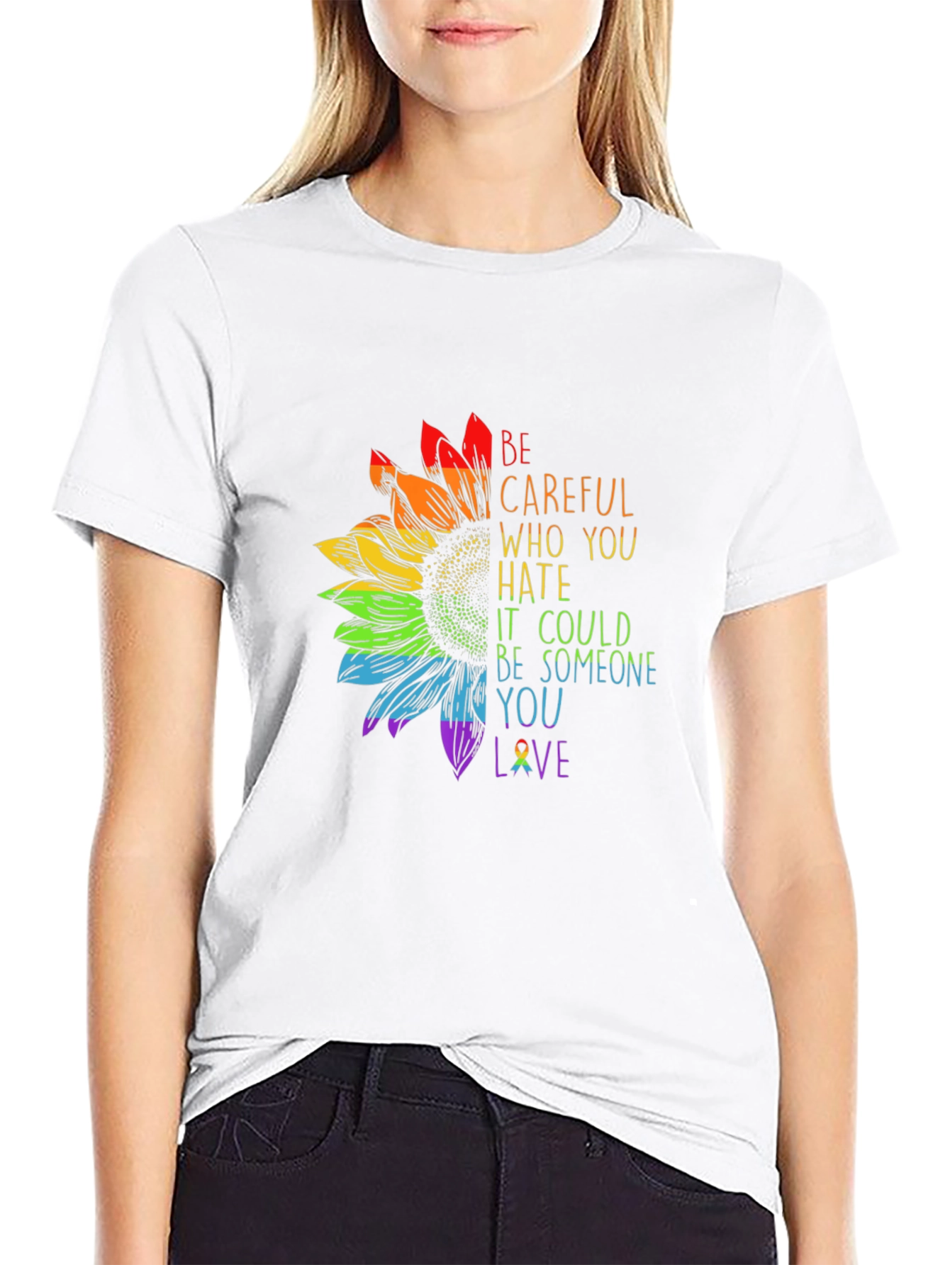 Rainbow Sunflower Graphic T-Shirt - Love & Support
