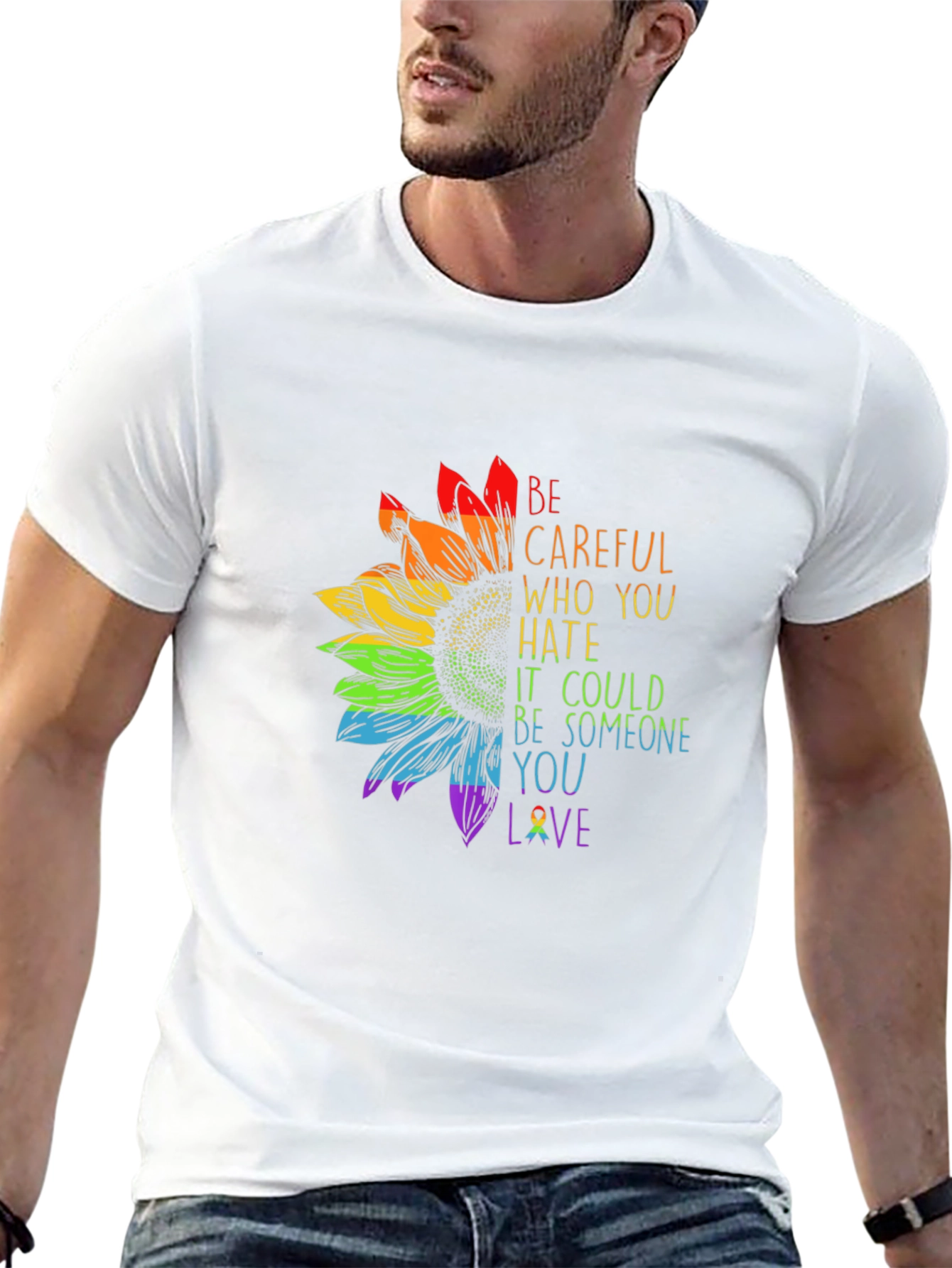 Rainbow Sunflower Graphic T-Shirt - Love & Support