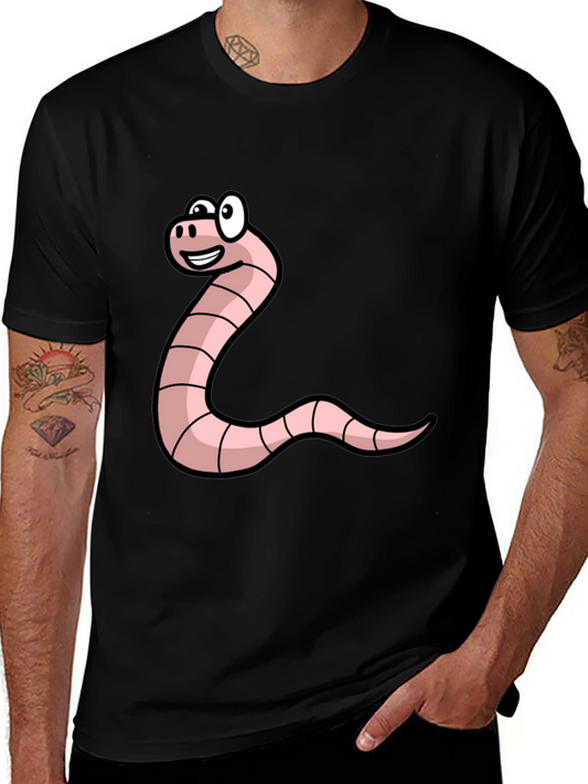 Funny Worm Cartoon Graphic Tee - Black Unisex T-Shirt