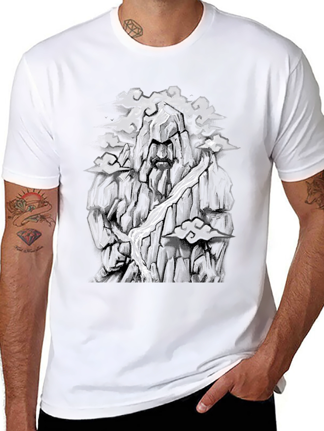 Mountain Face Graphic Tee - Black Cotton Blend