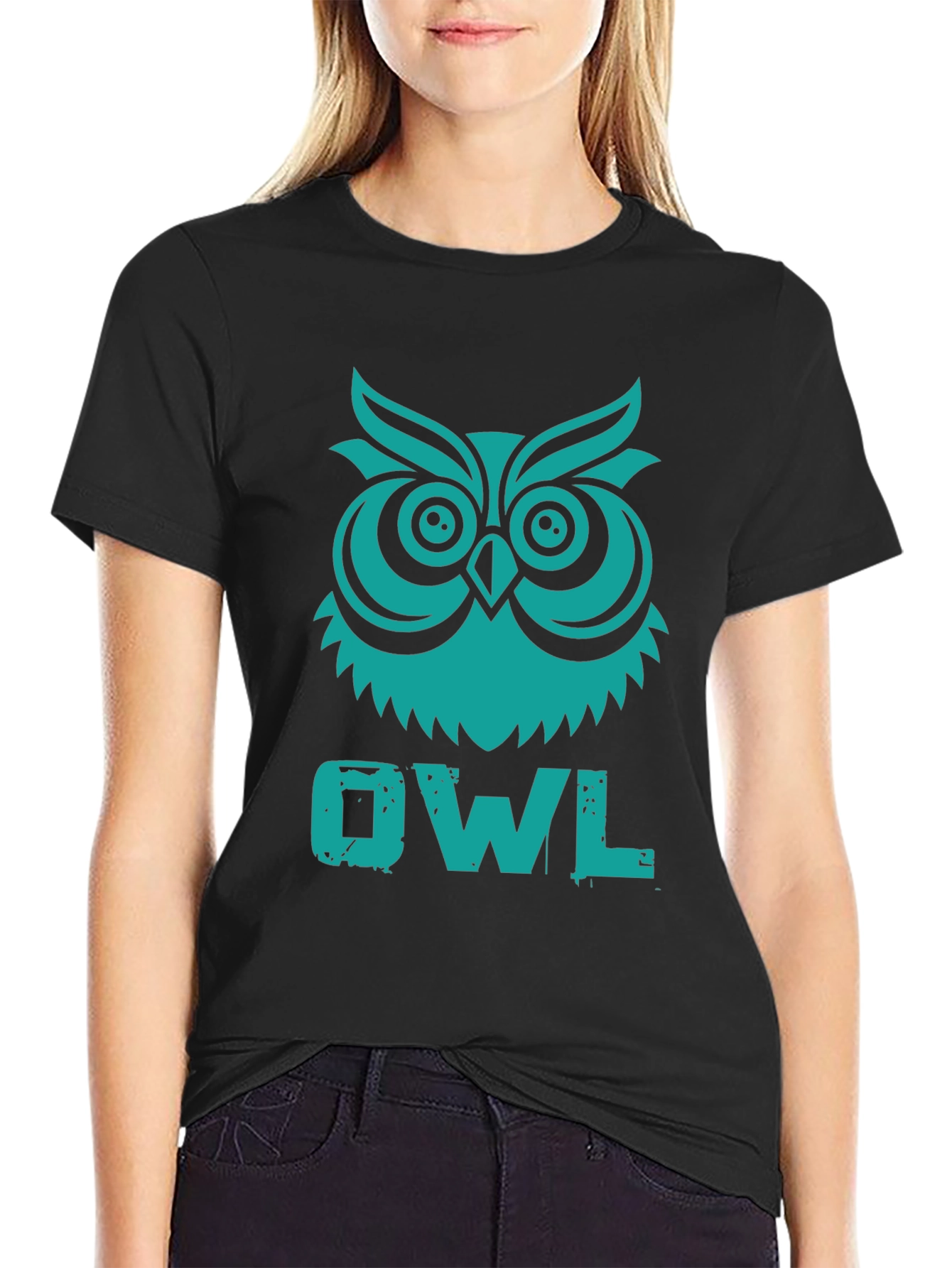 Owl Graphic Tee - Black Cotton T-Shirt