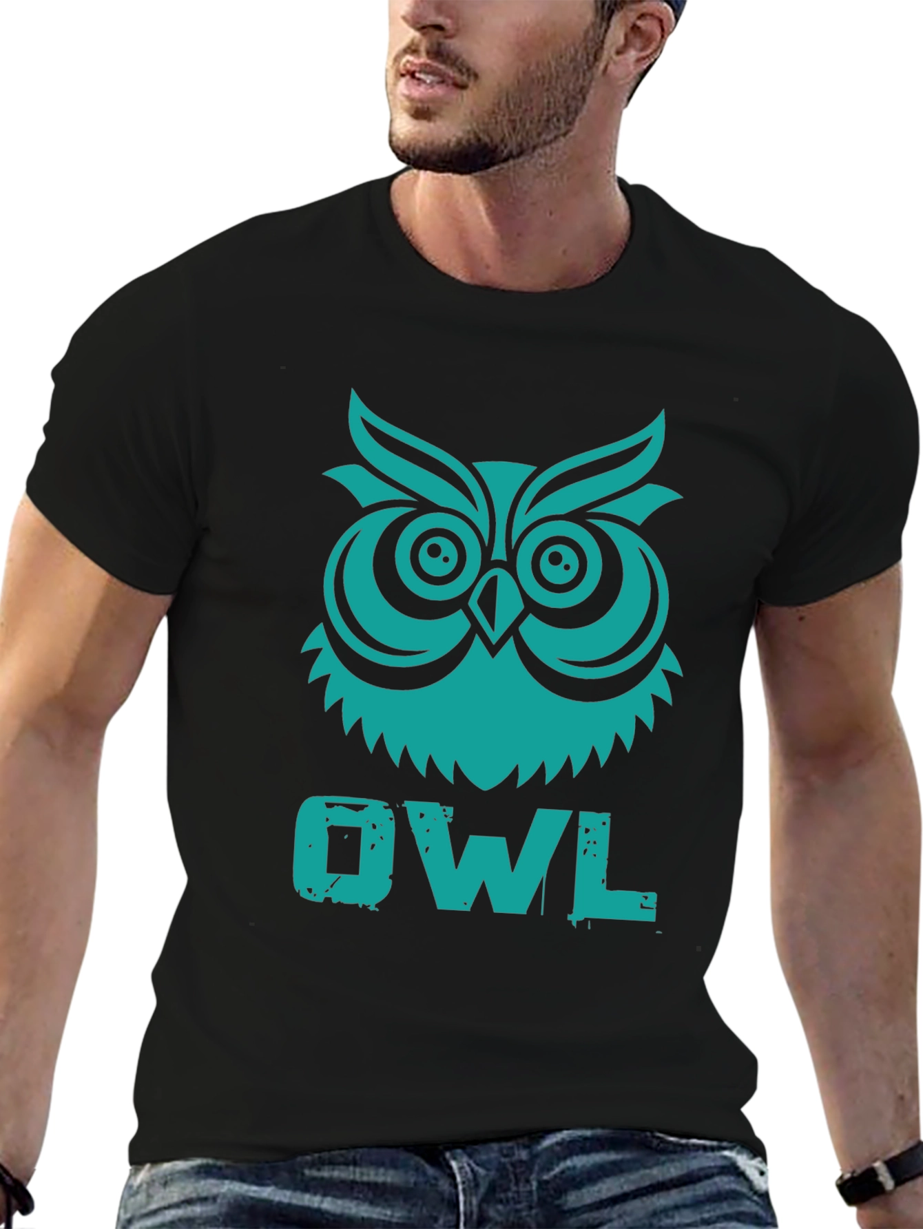 Owl Graphic Tee - Black Cotton T-Shirt