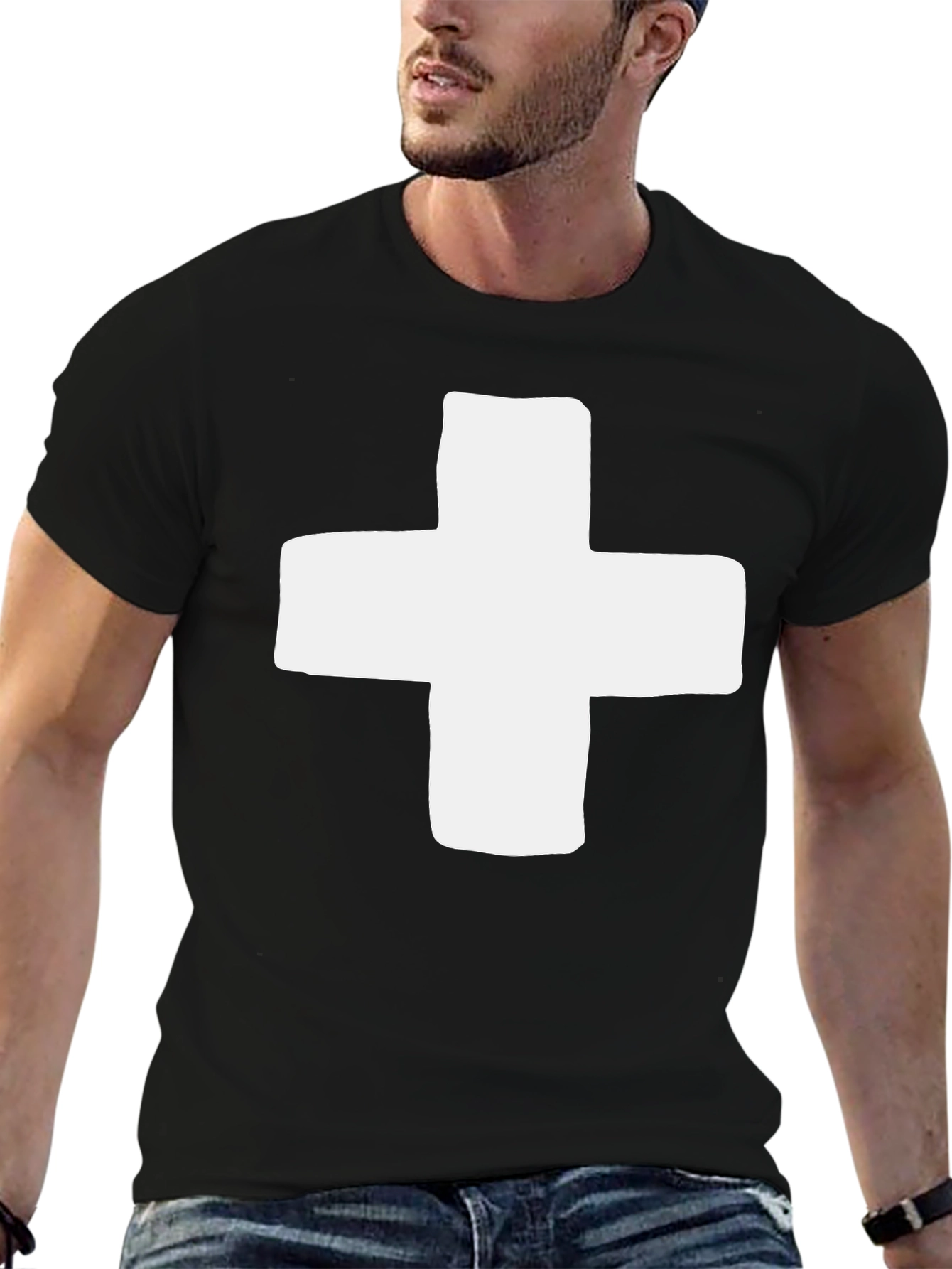 Bold Graphic Tee - White Cross on Black