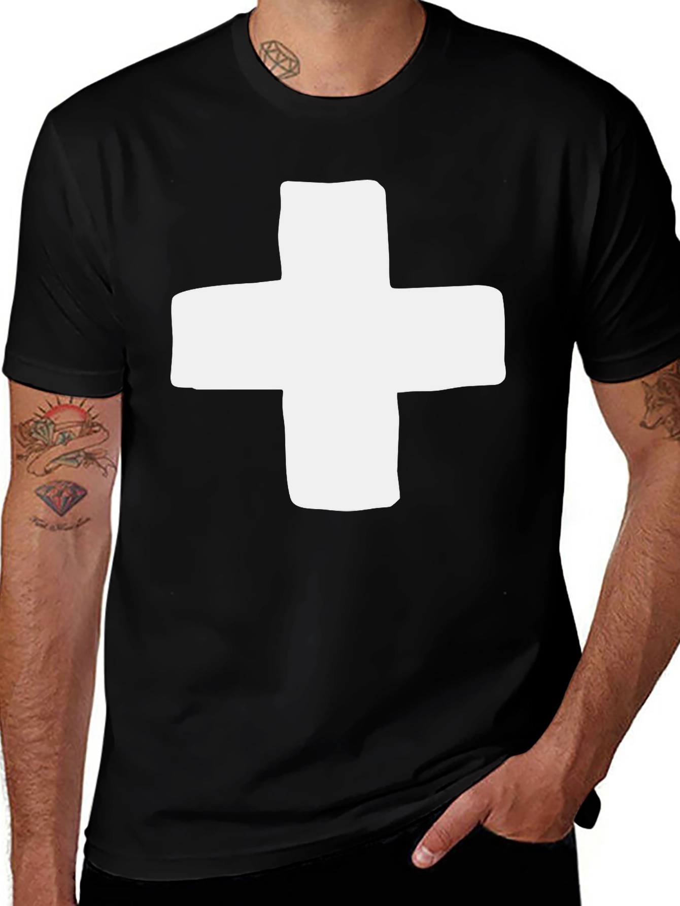 Bold Graphic Tee - White Cross on Black