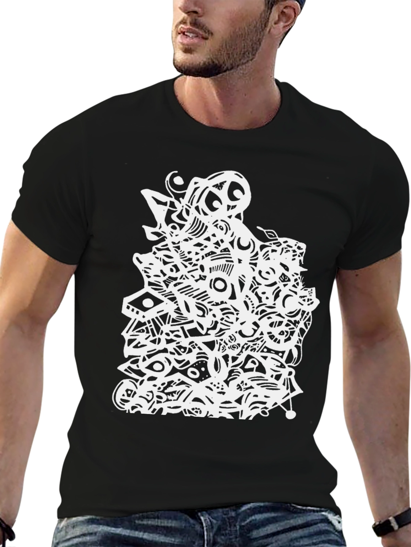 Abstract Graphic Tee - Black Cotton T-Shirt