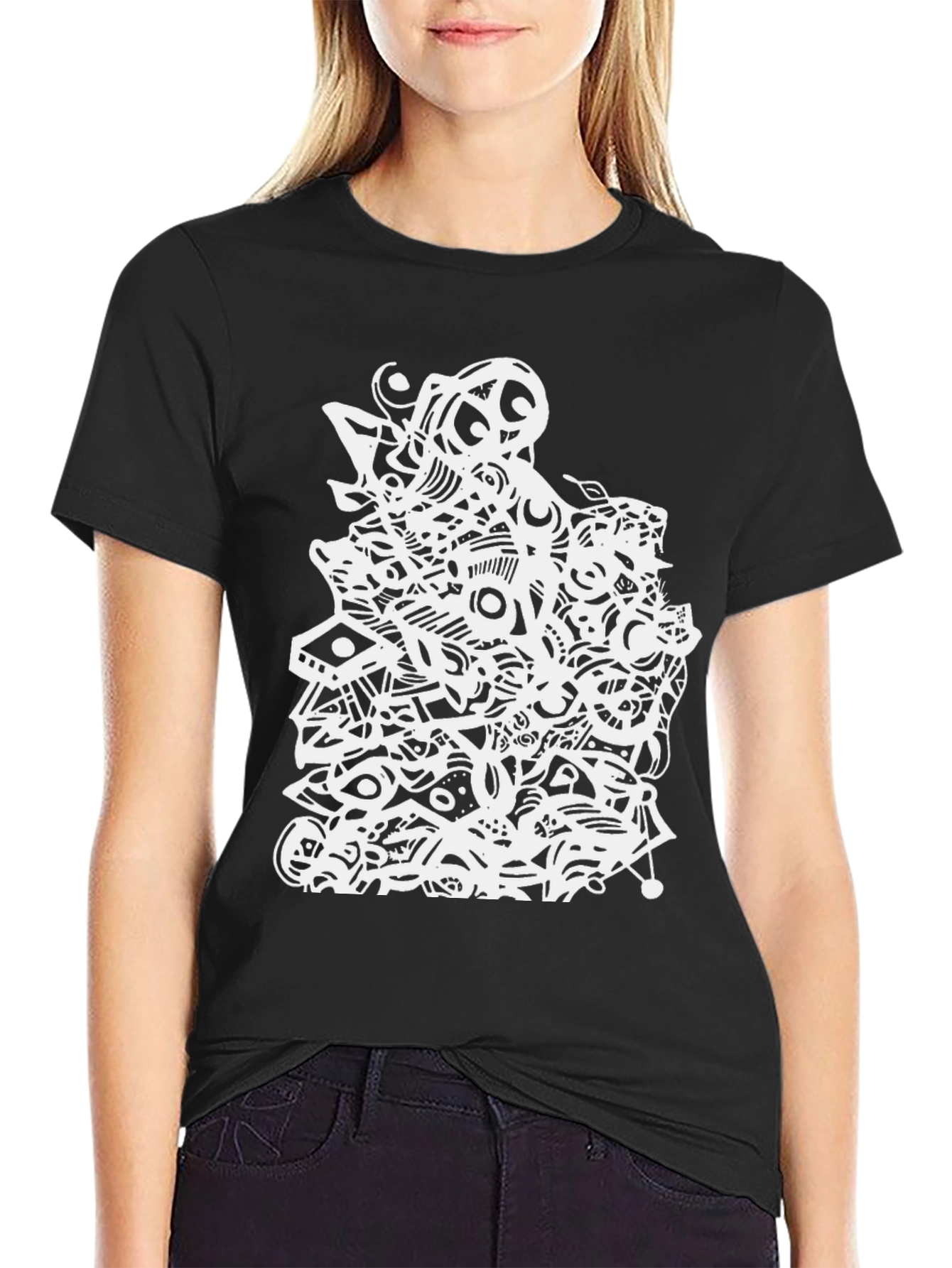 Abstract Graphic Tee - Black Cotton T-Shirt