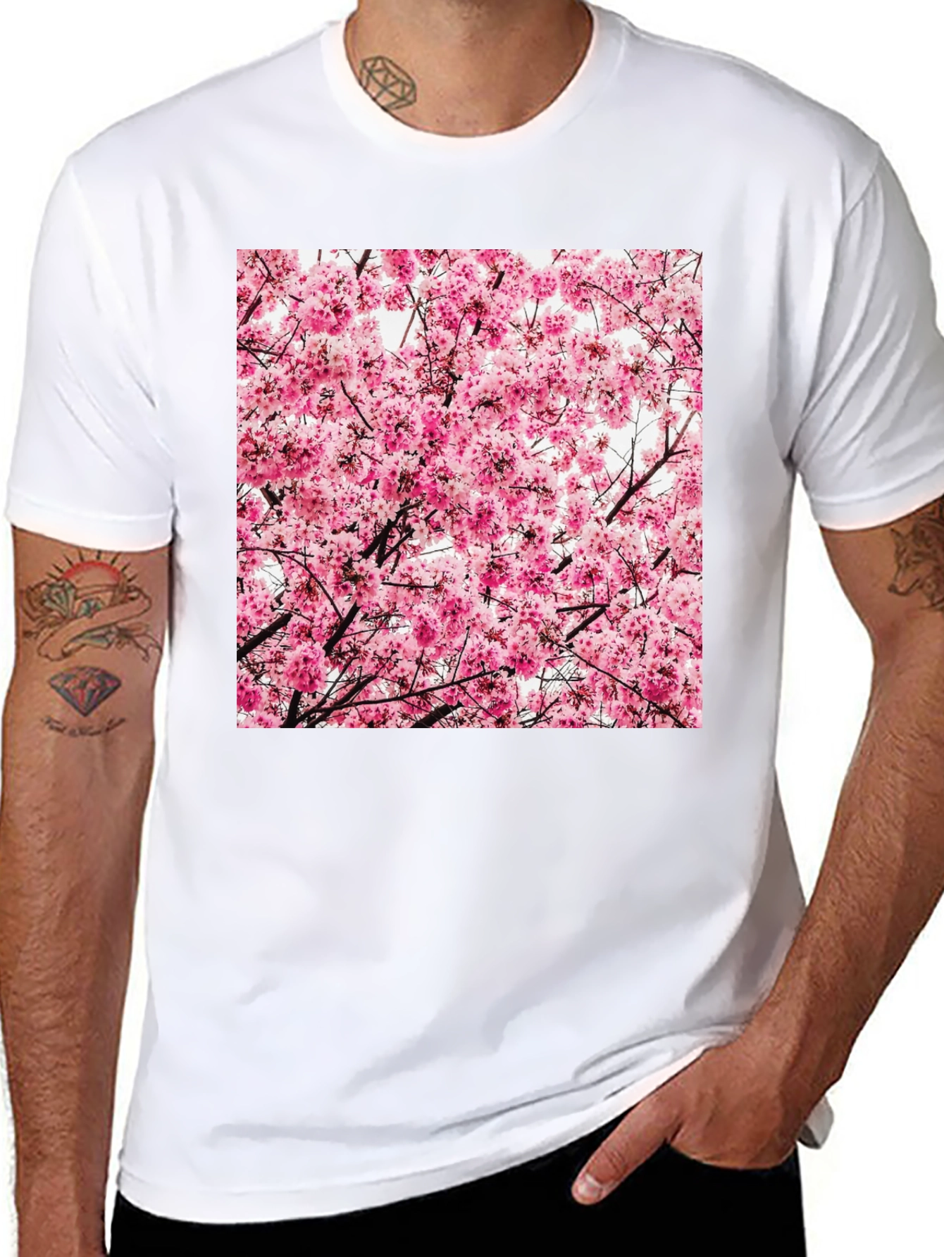 Floral Print T-Shirt - Cherry Blossom Design
