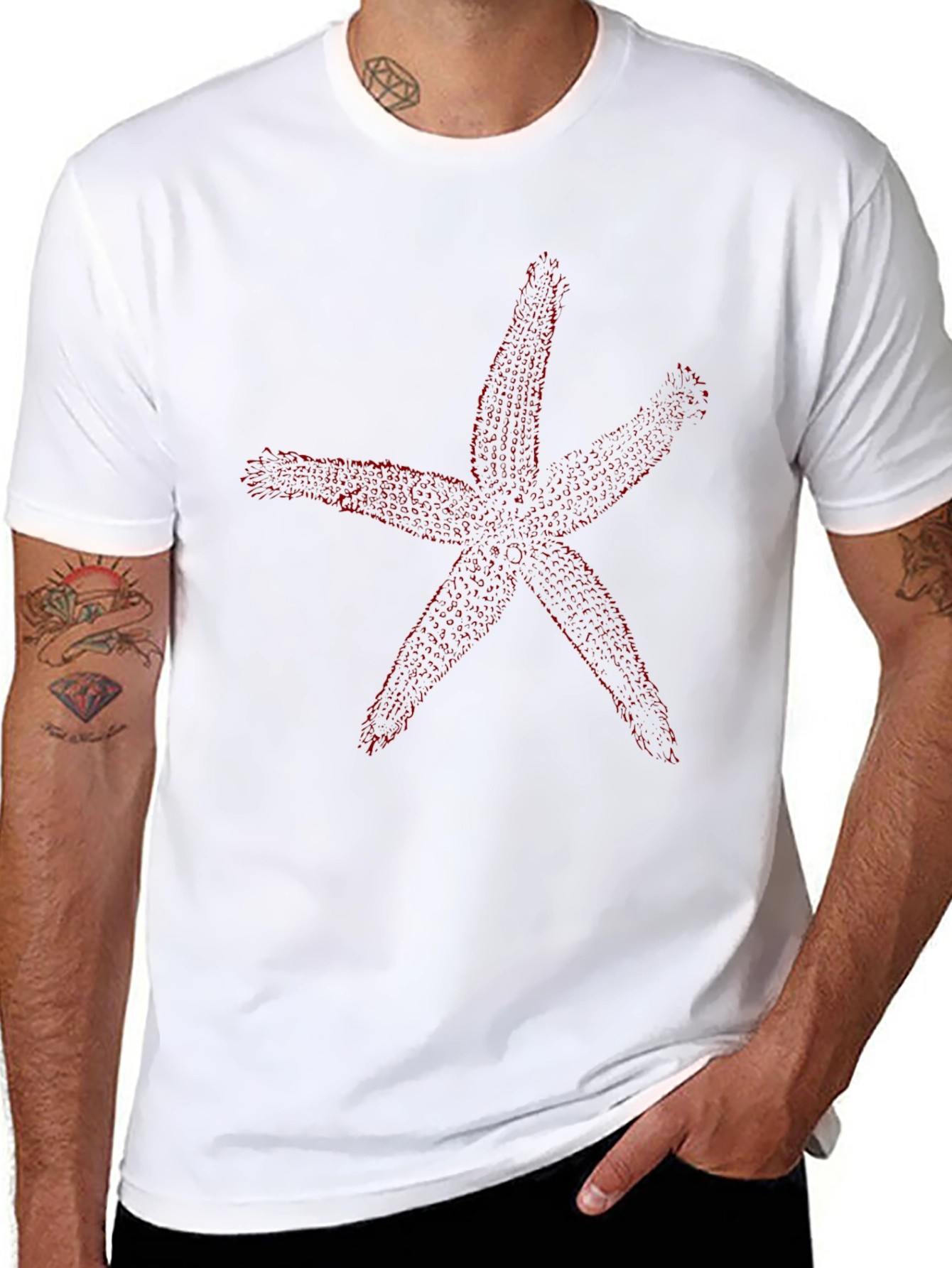 Red Starfish Graphic Black T-Shirt
