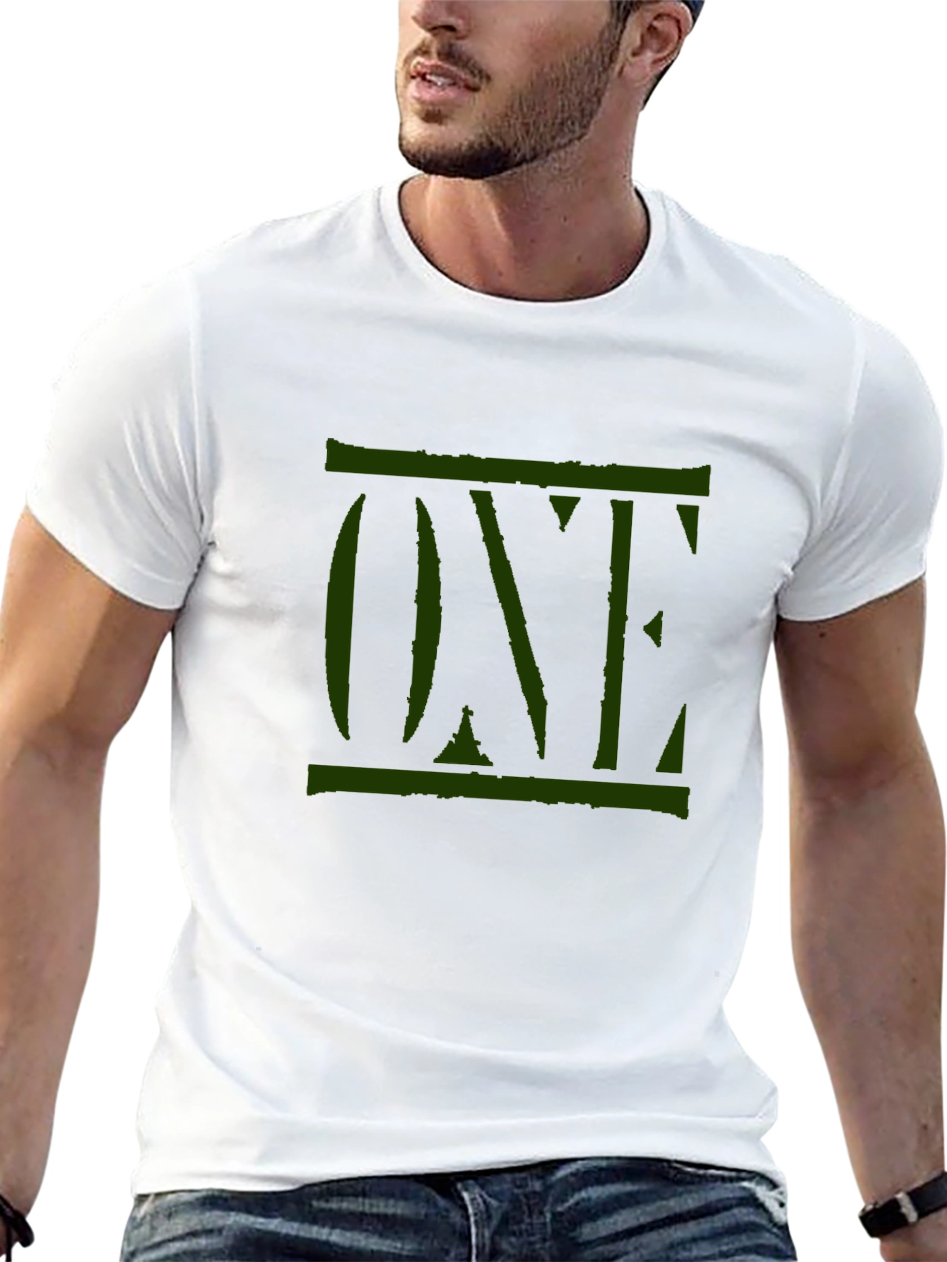 Mens Black T-Shirt with Green ONE Graphic