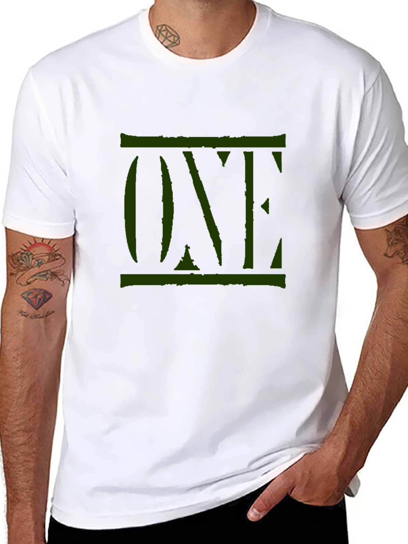 Mens Black T-Shirt with Green ONE Graphic