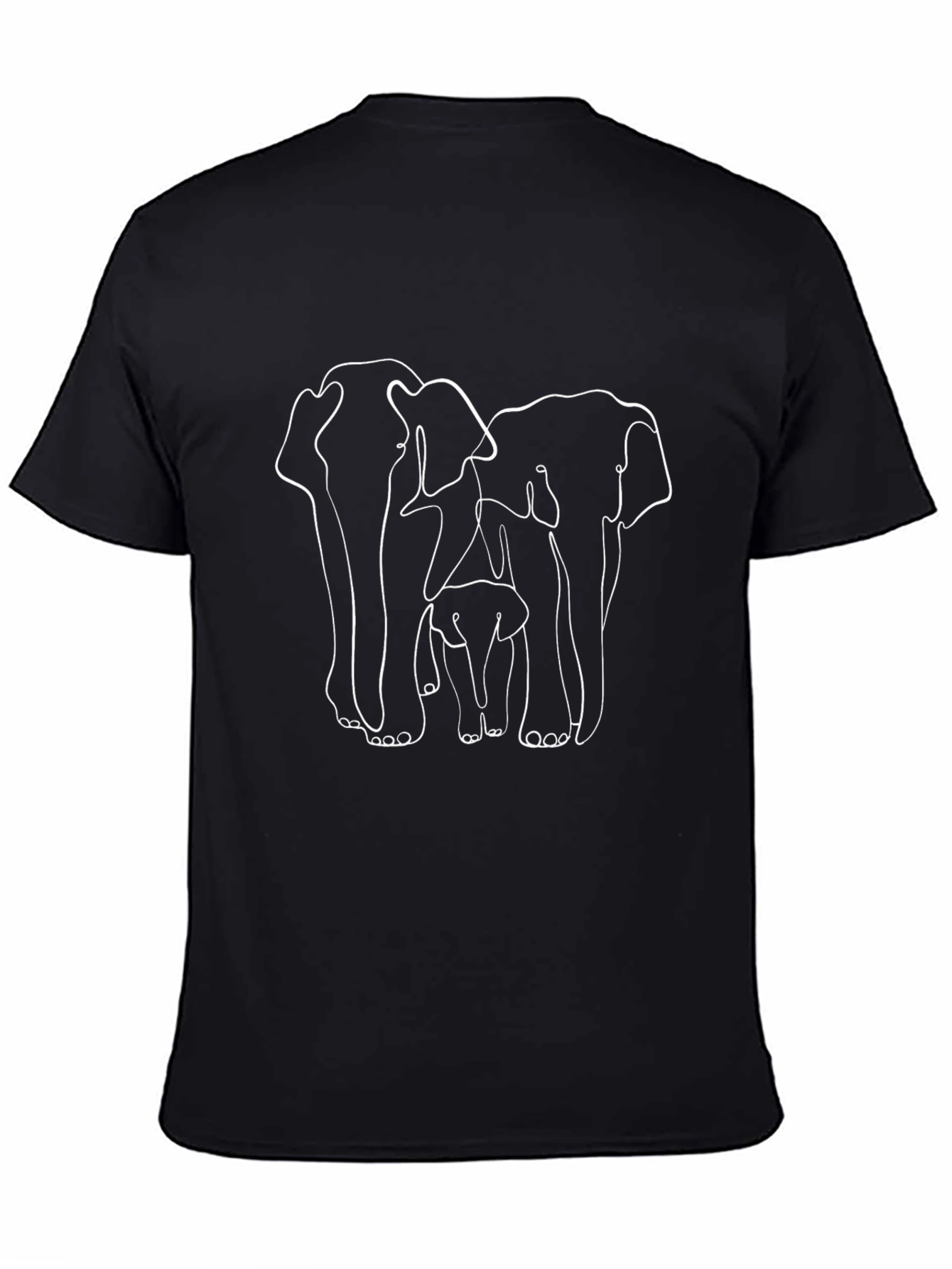 Elephant Family Line Art Graphic Tee - Black