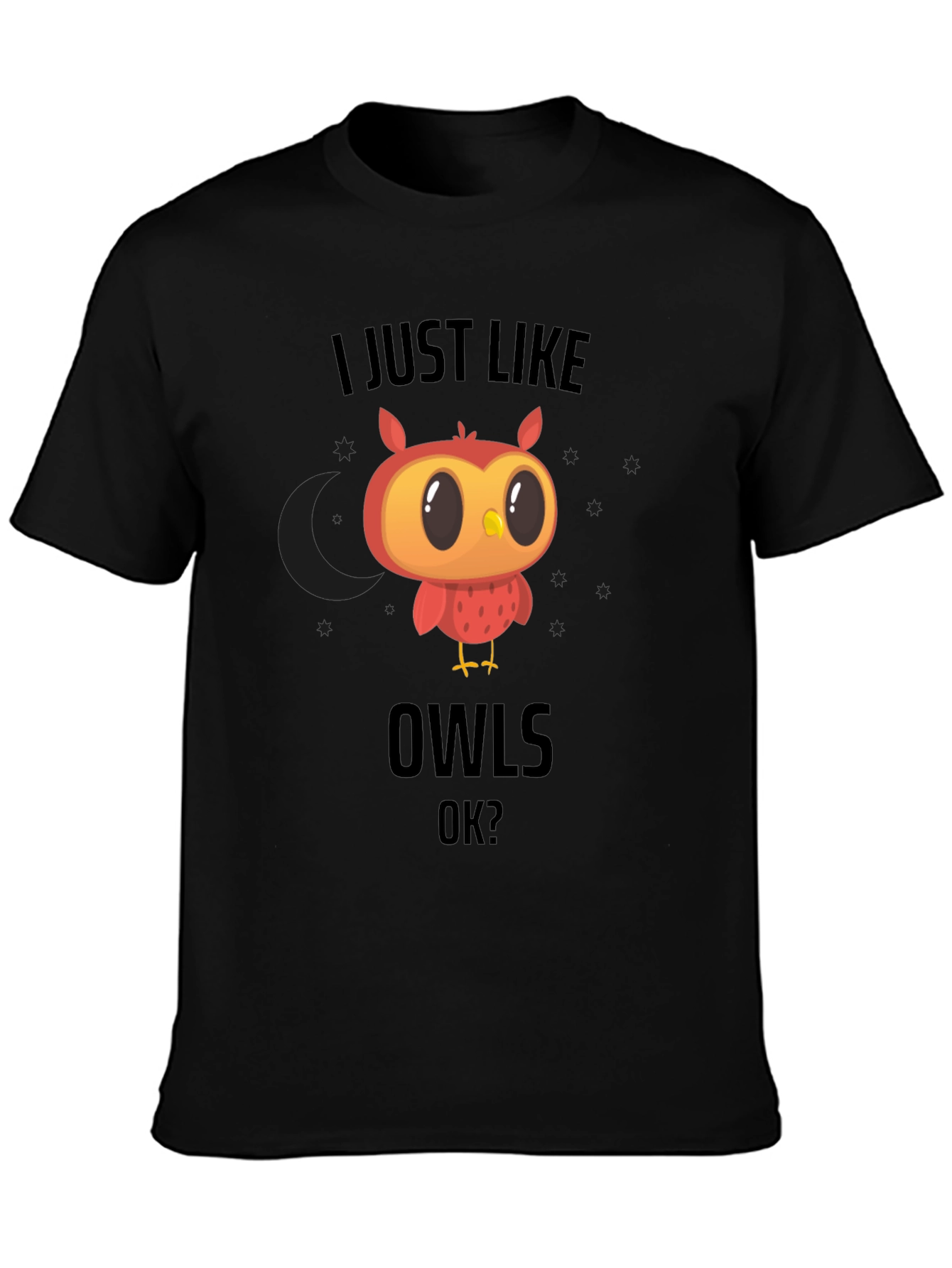 Cute Owl Graphic Black T-Shirt