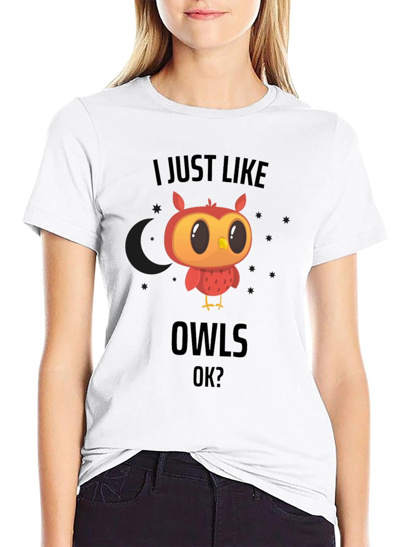 Cute Owl Graphic Black T-Shirt