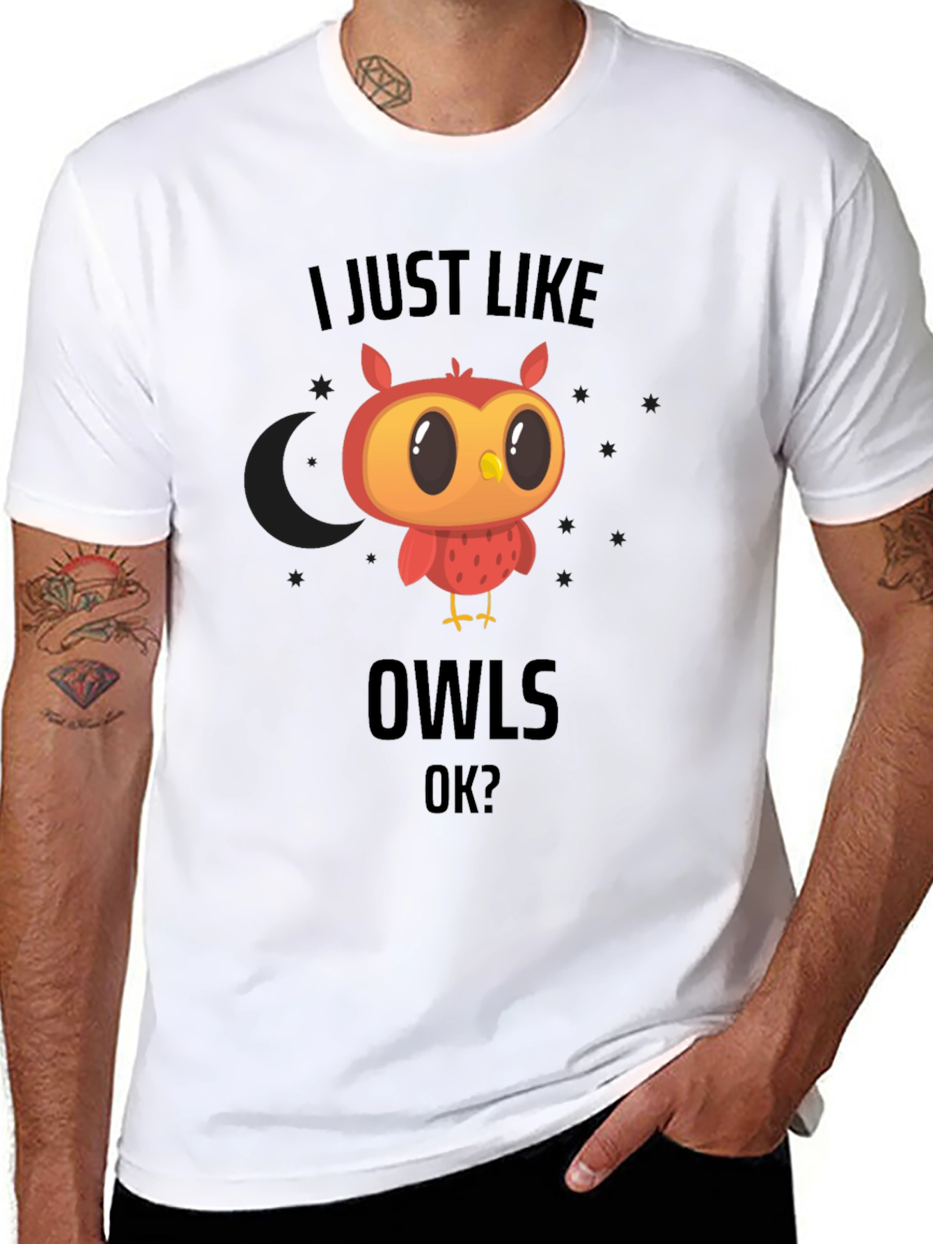 Cute Owl Graphic Black T-Shirt