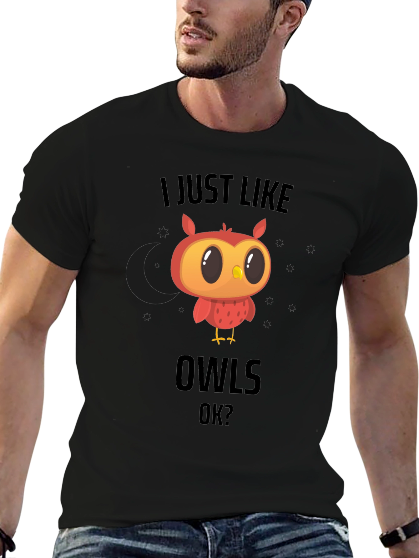 Cute Owl Graphic Black T-Shirt