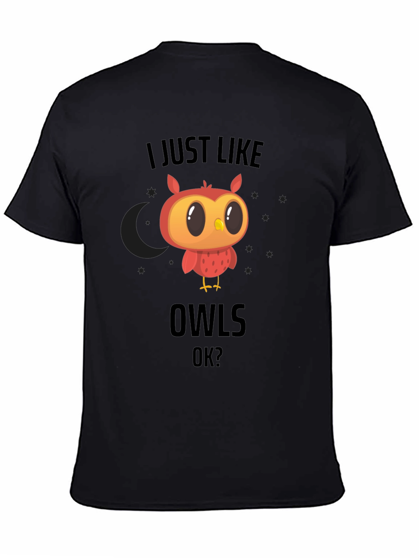 Cute Owl Graphic Black T-Shirt