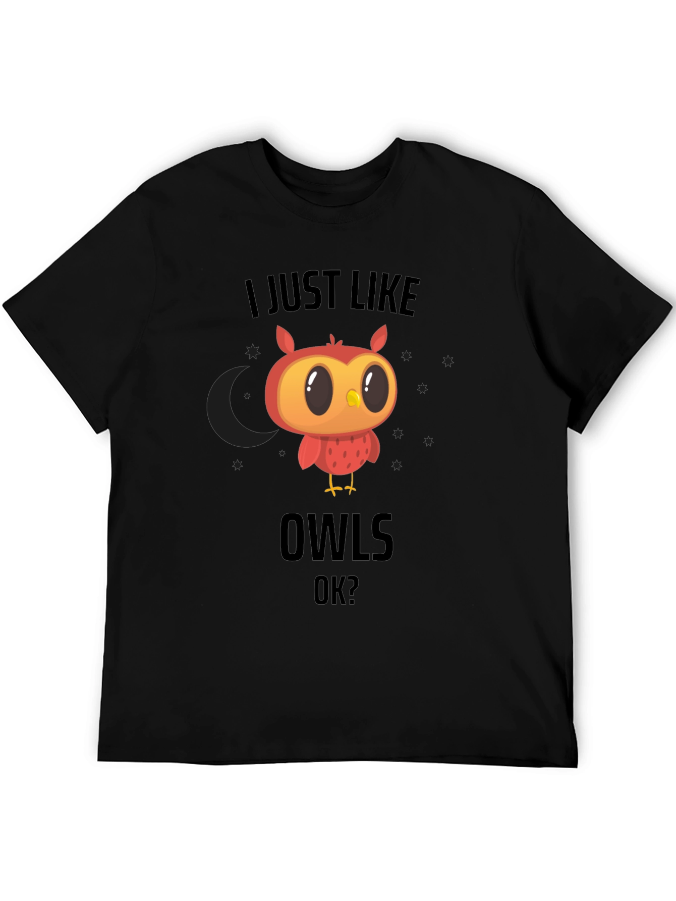 Cute Owl Graphic Black T-Shirt
