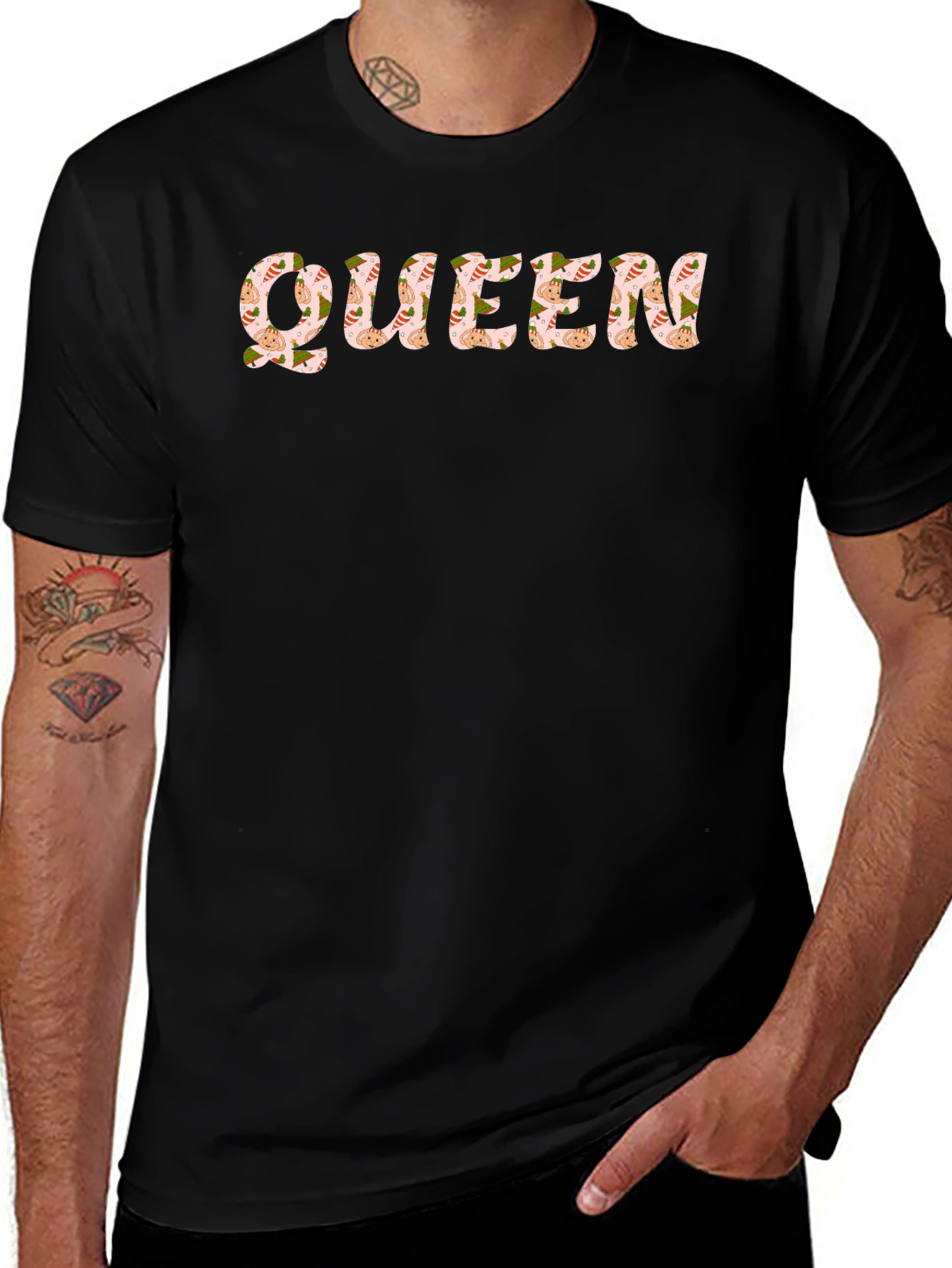 Queen Patterned T-Shirt - Black Crew Neck Tee