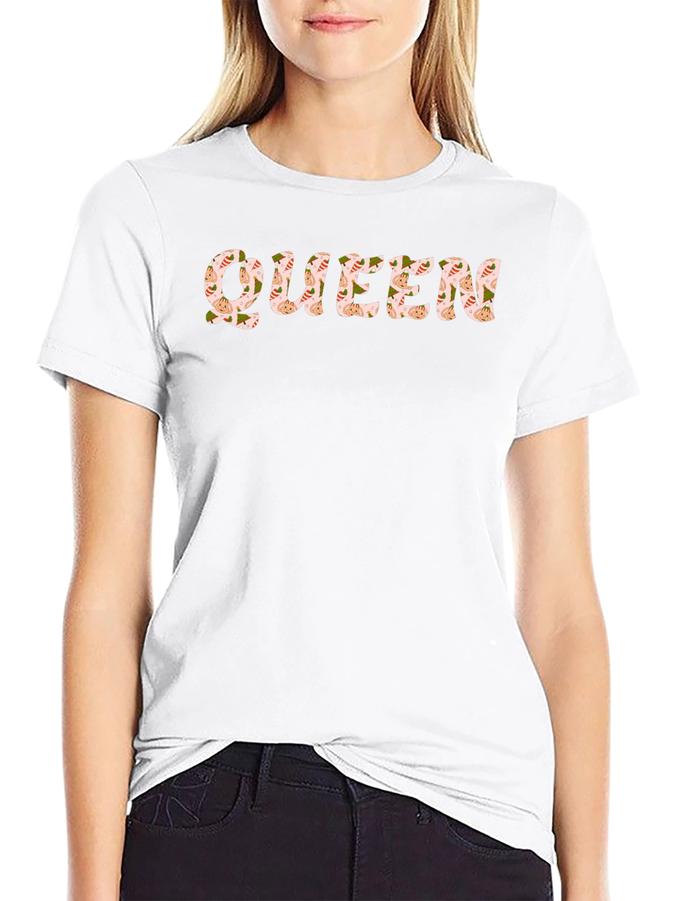 Queen Patterned T-Shirt - Black Crew Neck Tee