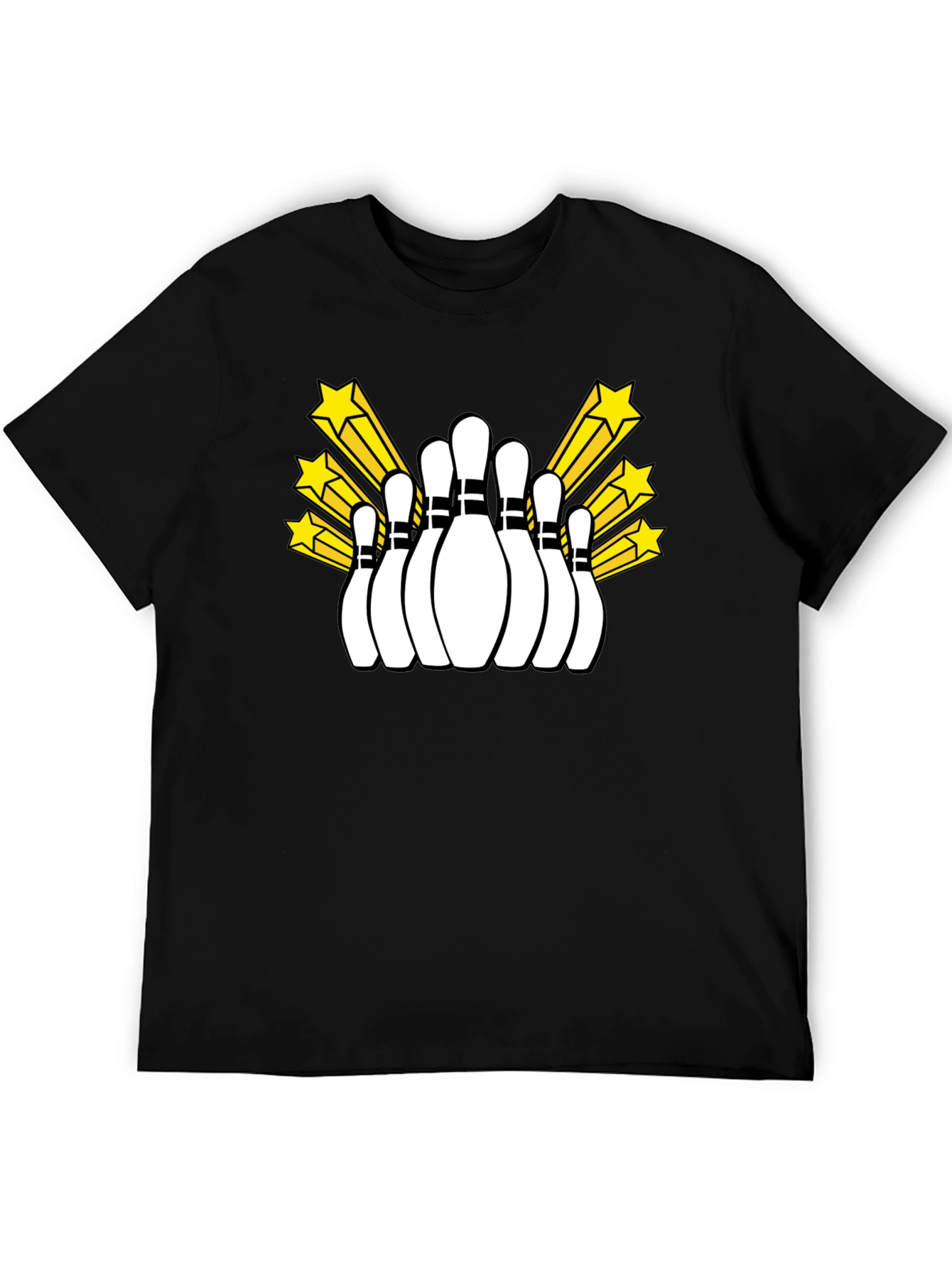 Bowling Pins and Stars Graphic Tee - Black T-Shirt