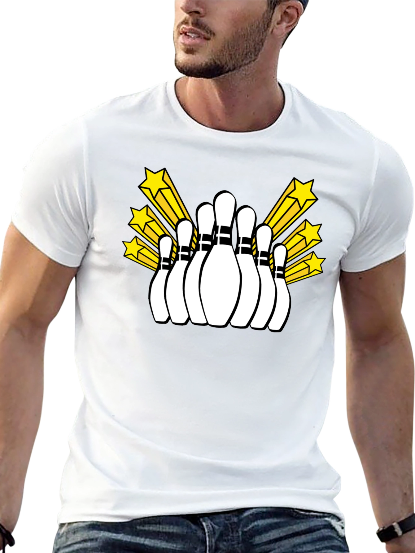 Bowling Pins and Stars Graphic Tee - Black T-Shirt