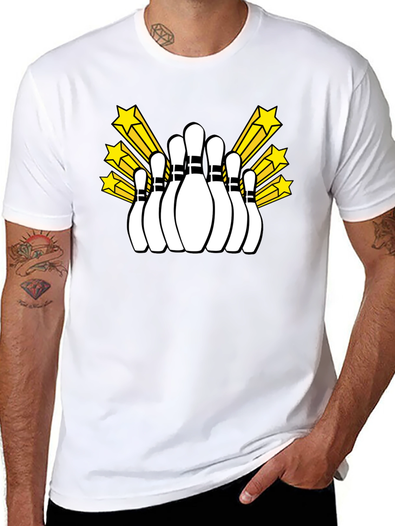 Bowling Pins and Stars Graphic Tee - Black T-Shirt