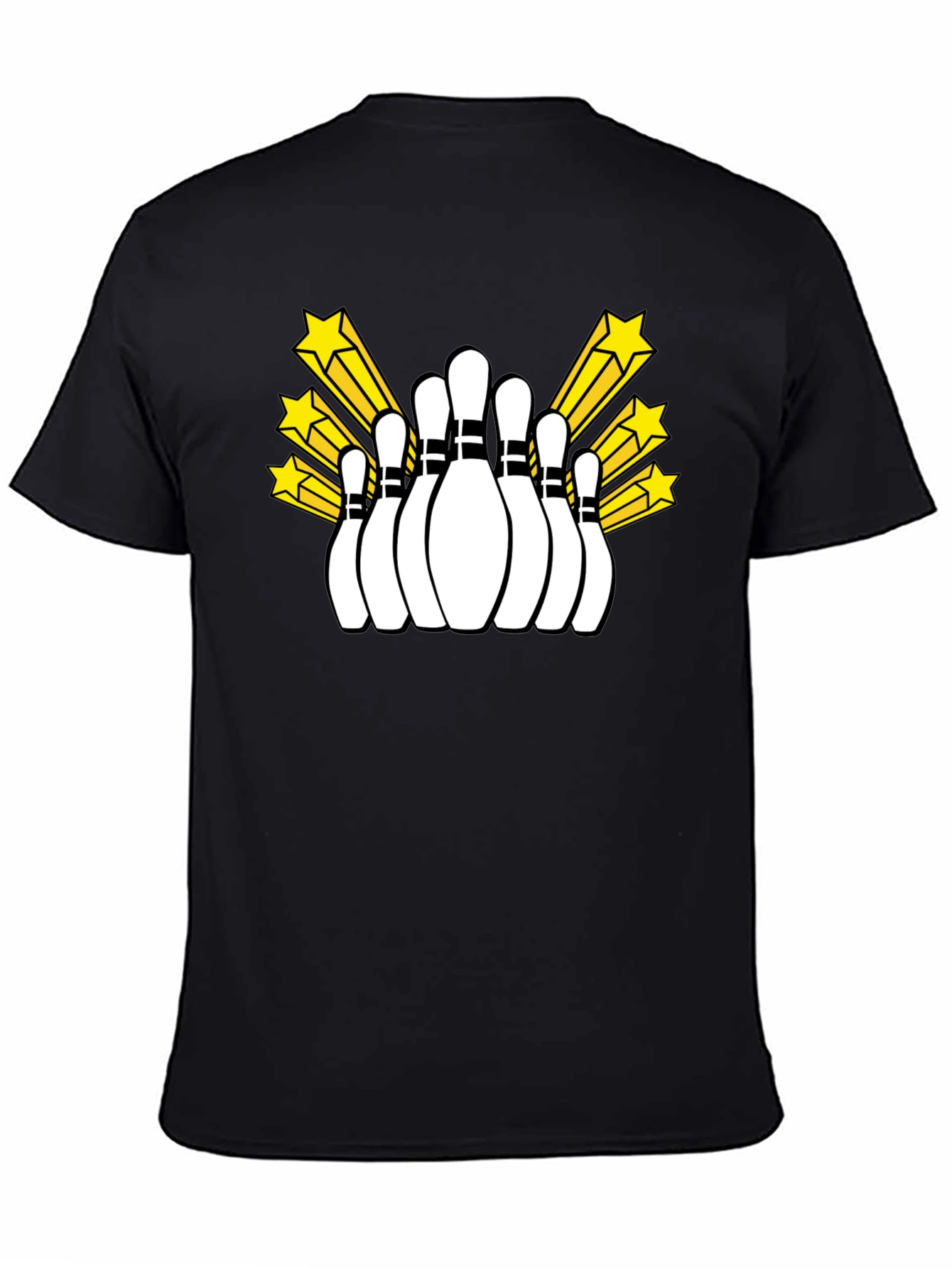 Bowling Pins and Stars Graphic Tee - Black T-Shirt