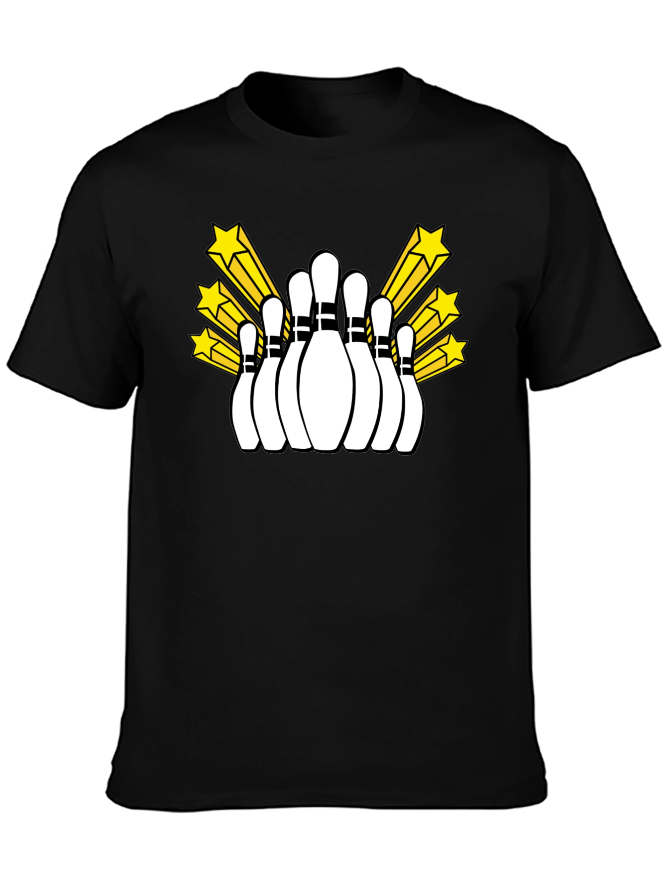 Bowling Pins and Stars Graphic Tee - Black T-Shirt