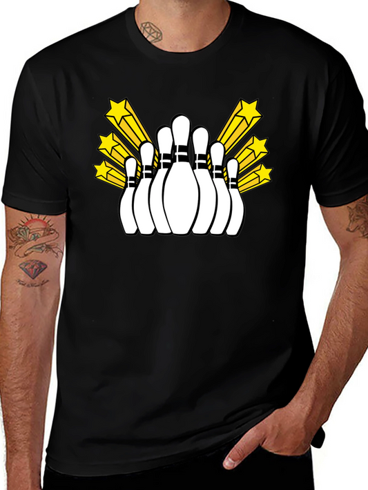 Bowling Pins and Stars Graphic Tee - Black T-Shirt