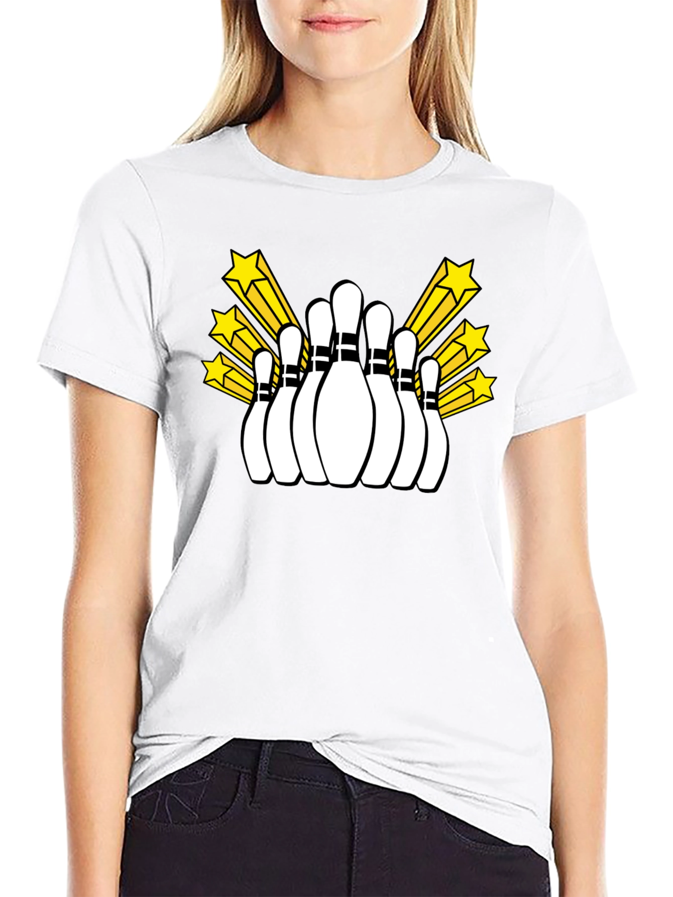 Bowling Pins and Stars Graphic Tee - Black T-Shirt