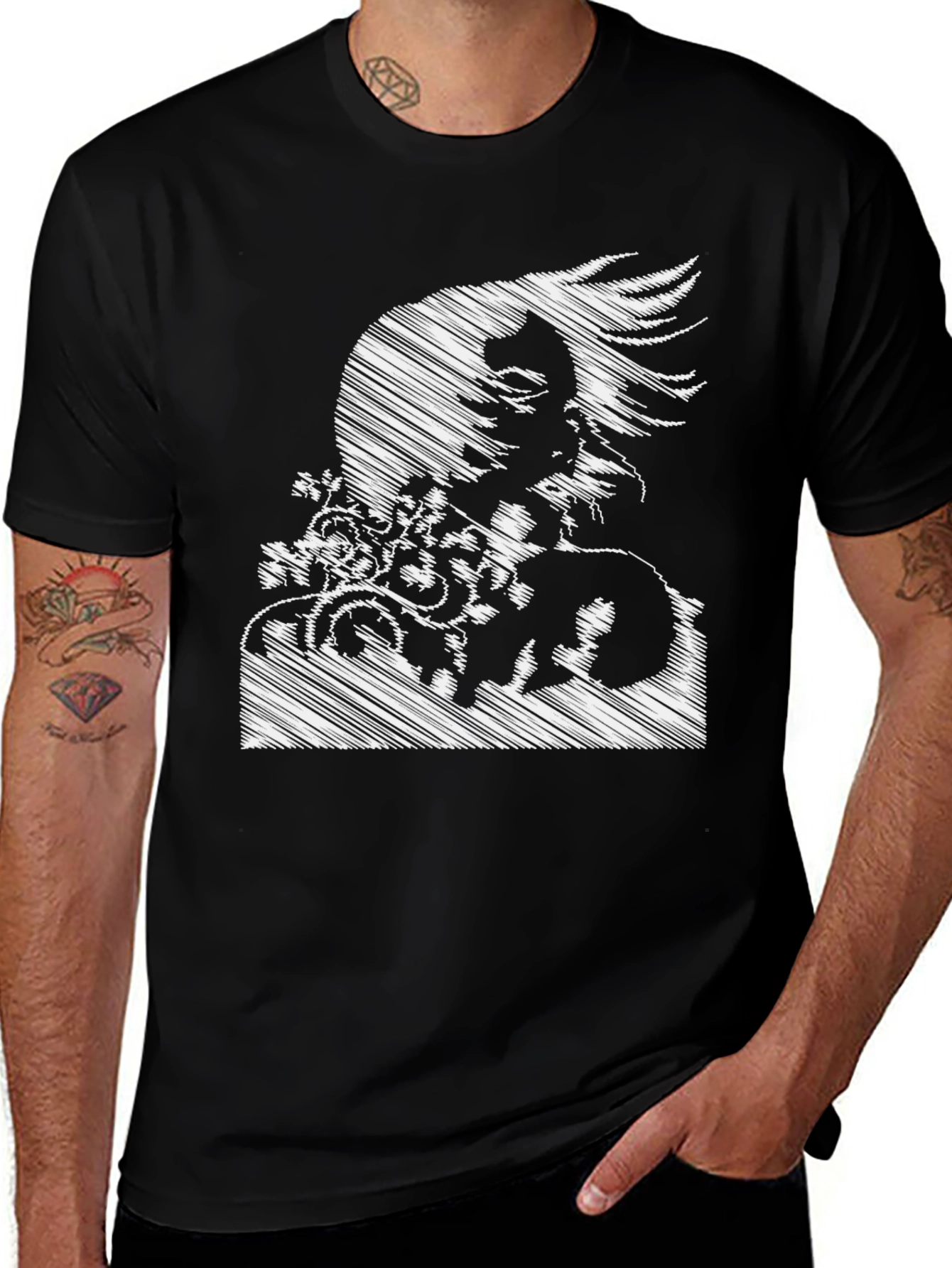 Sketch Art Medusa Graphic Tee - Black