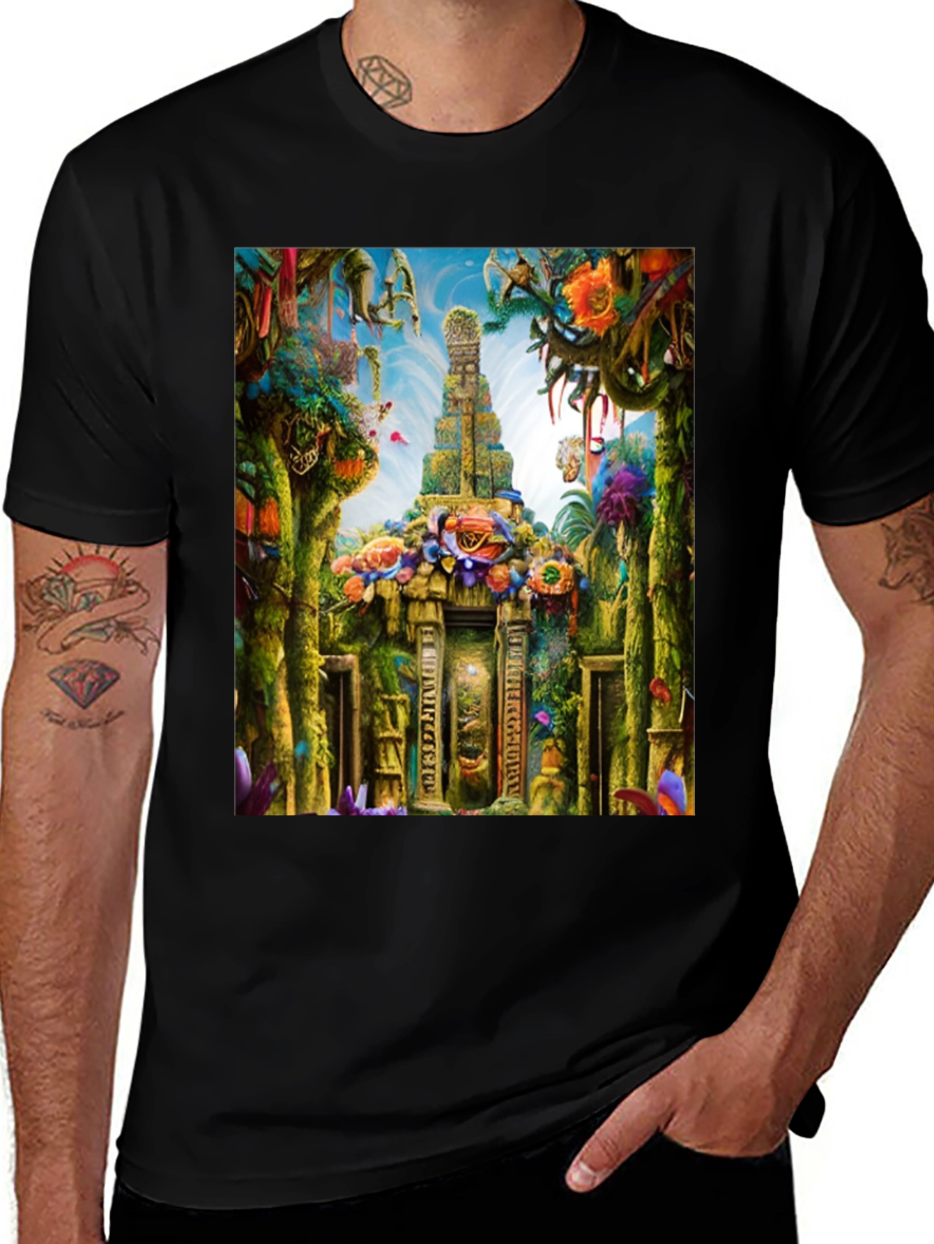 Mystical Temple Graphic Tee - Black