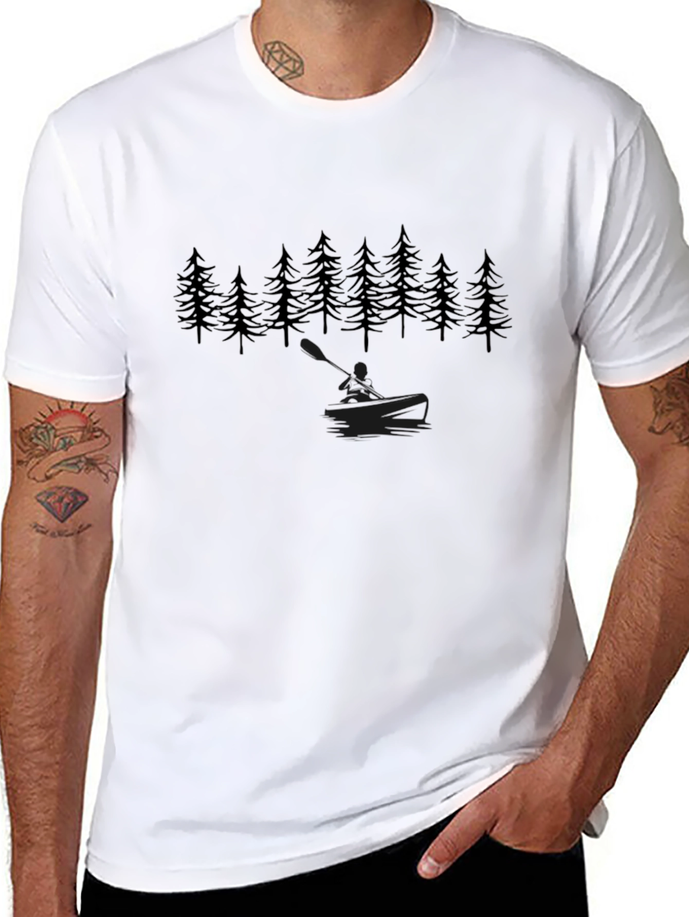 Black Pine Tree Kayak Graphic Tee