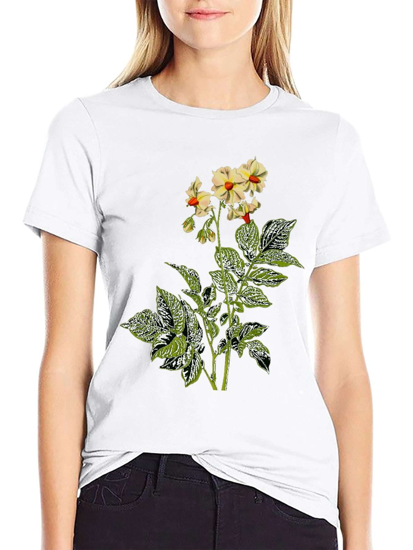 Floral Potato Plant Graphic Tee - Black